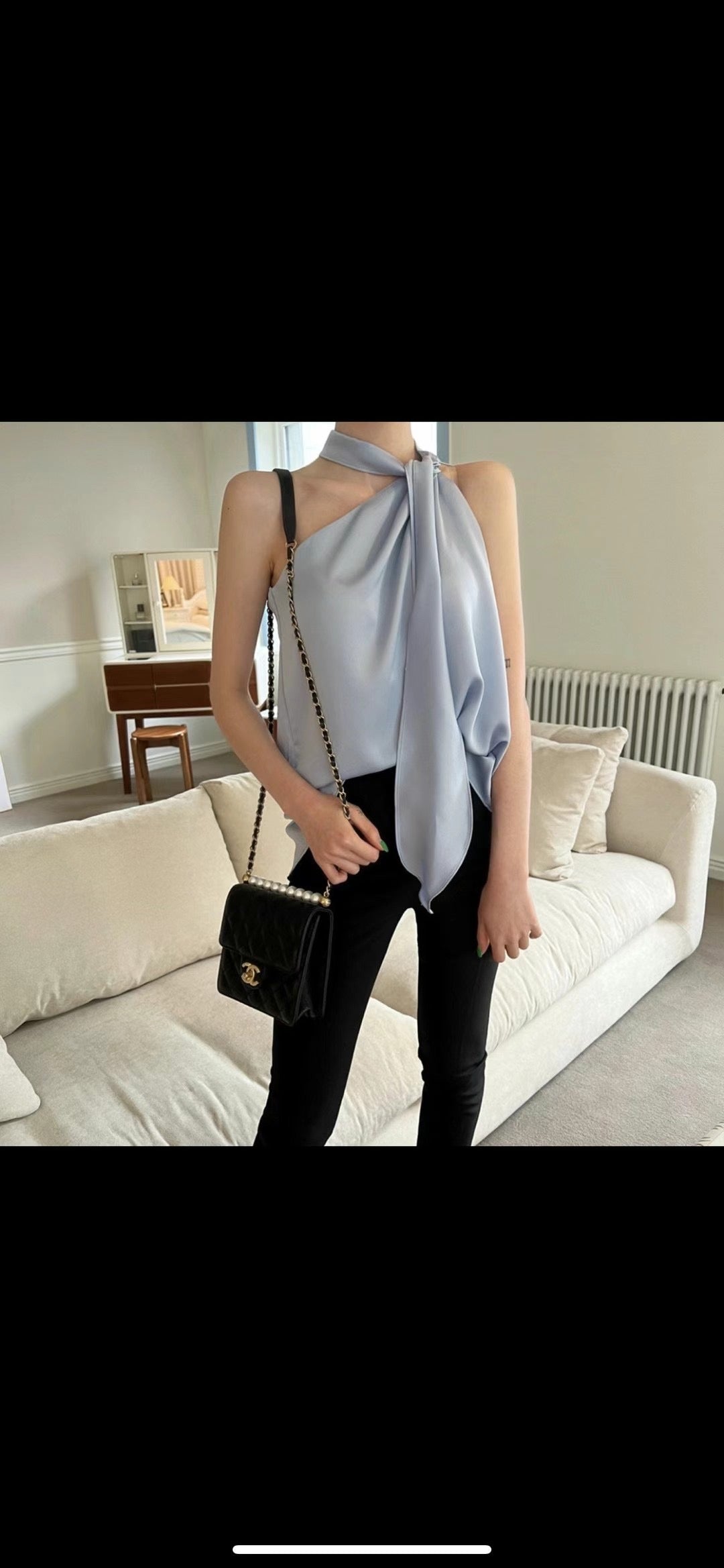 Cross Neck Silk Tank Top