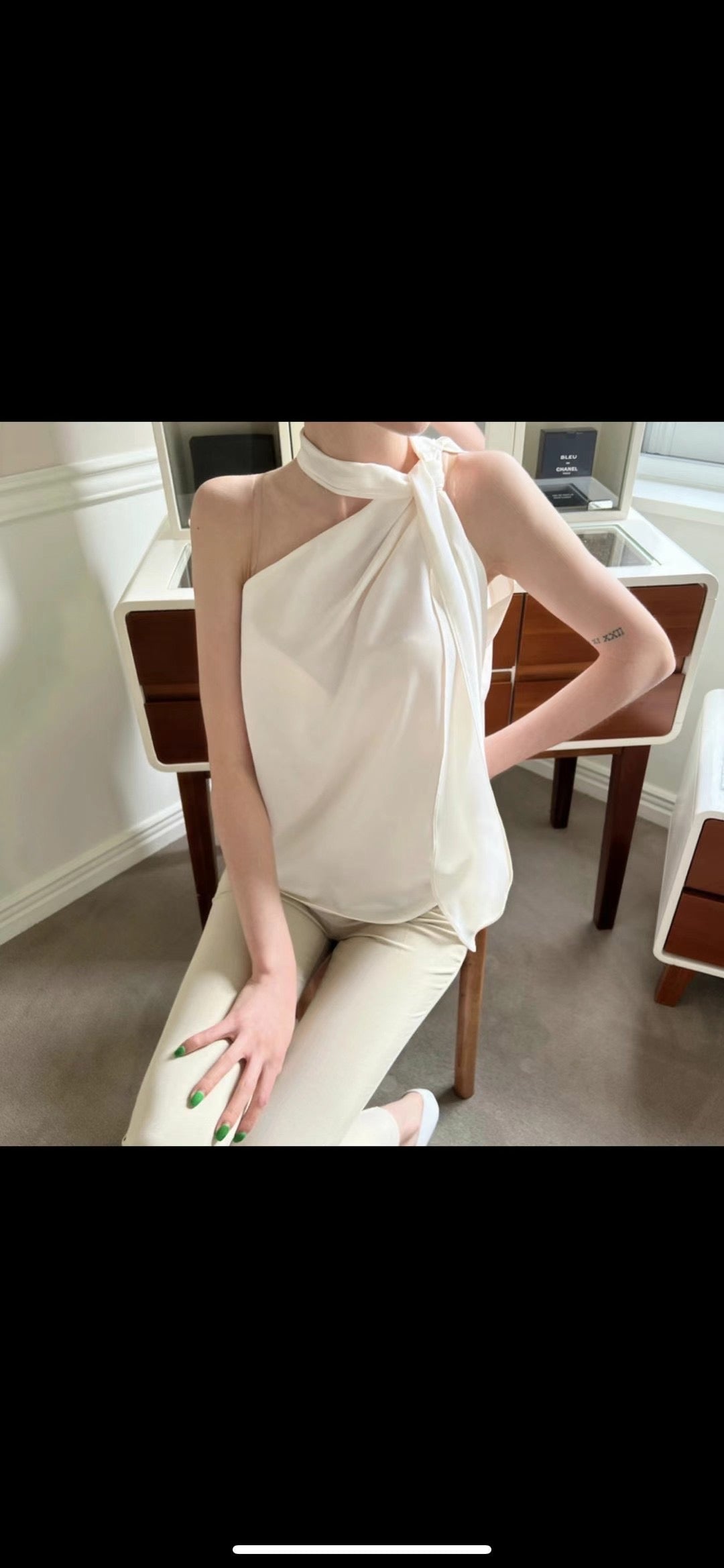 Cross Neck Silk Tank Top