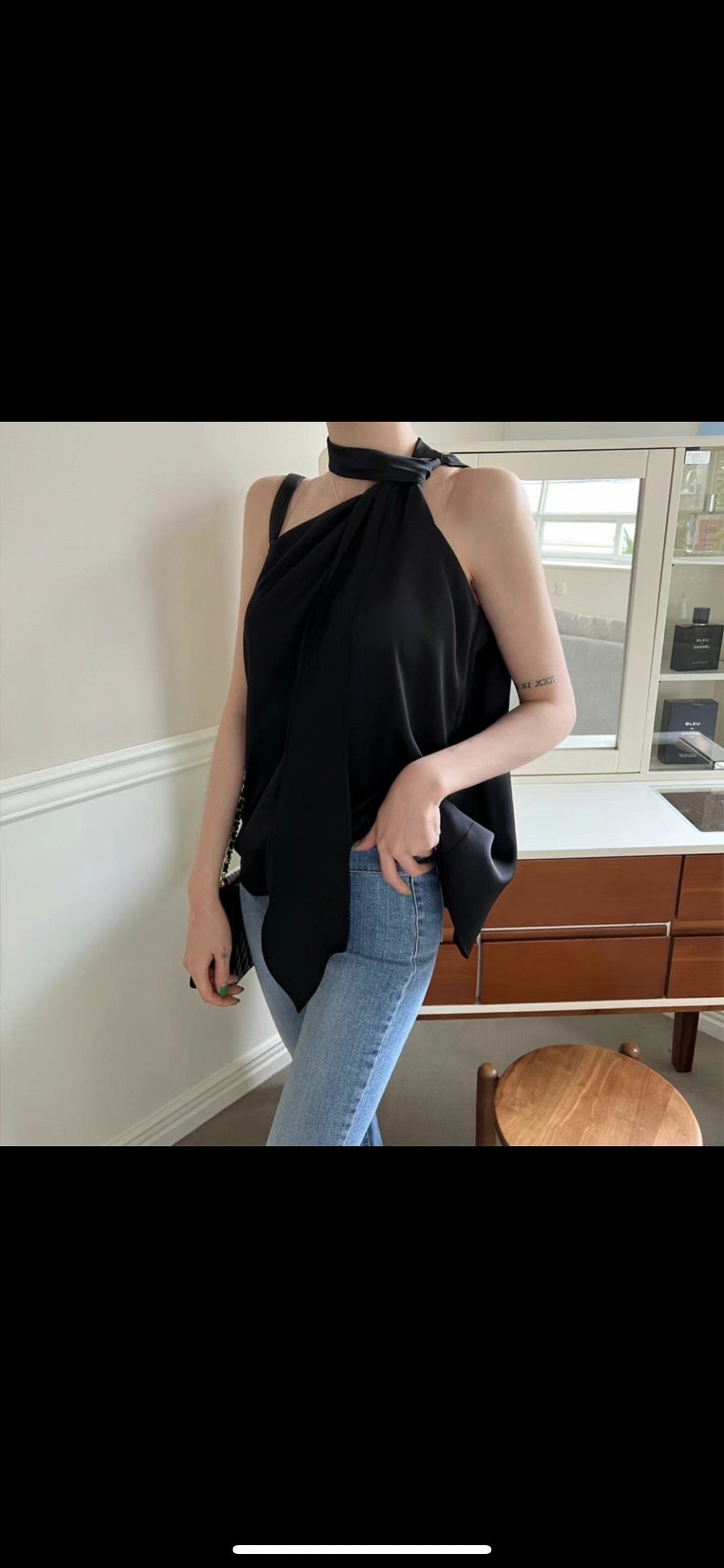 Cross Neck Silk Tank Top