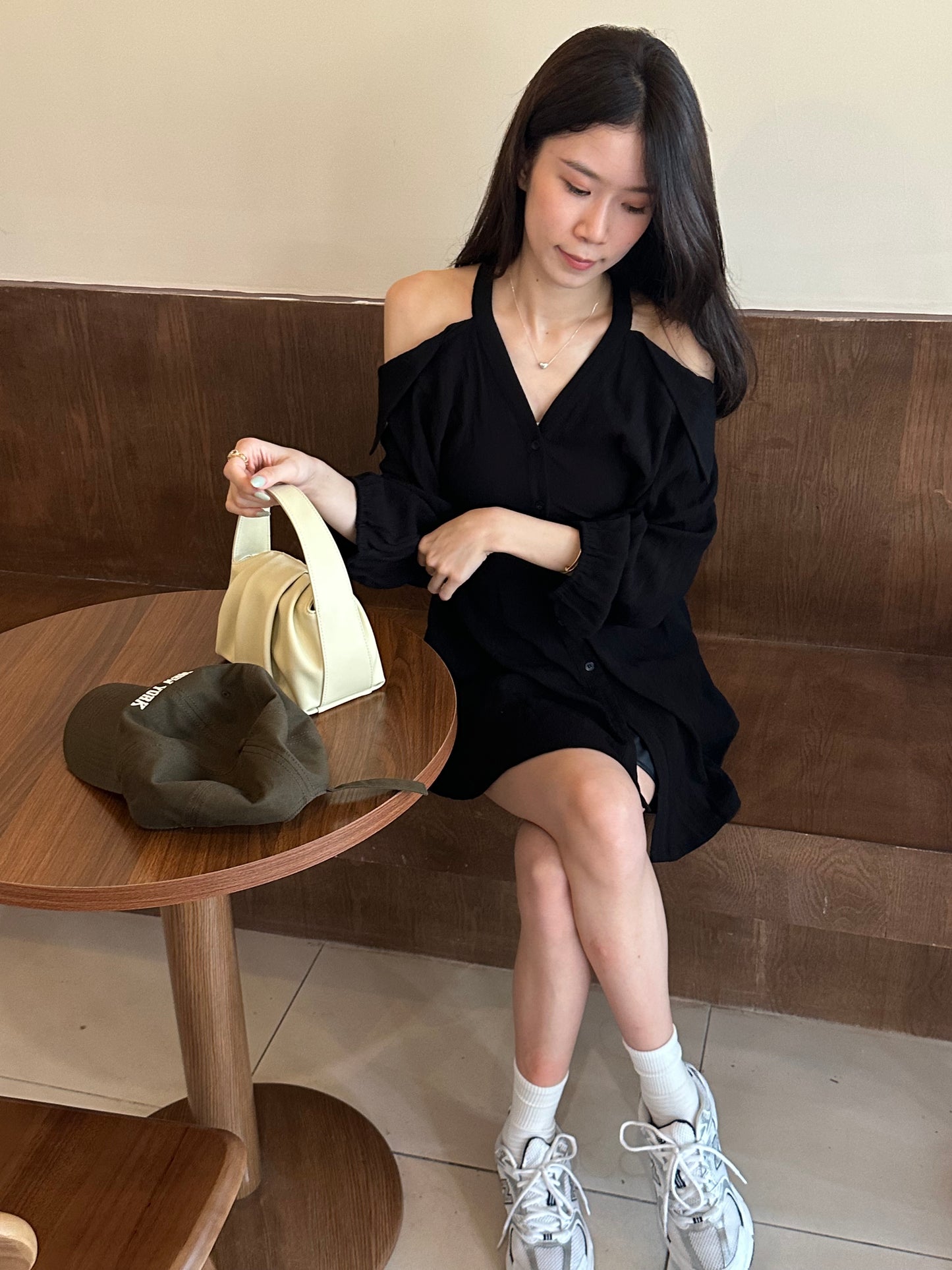 Collar Neck & Holes Shirt Mini Dress