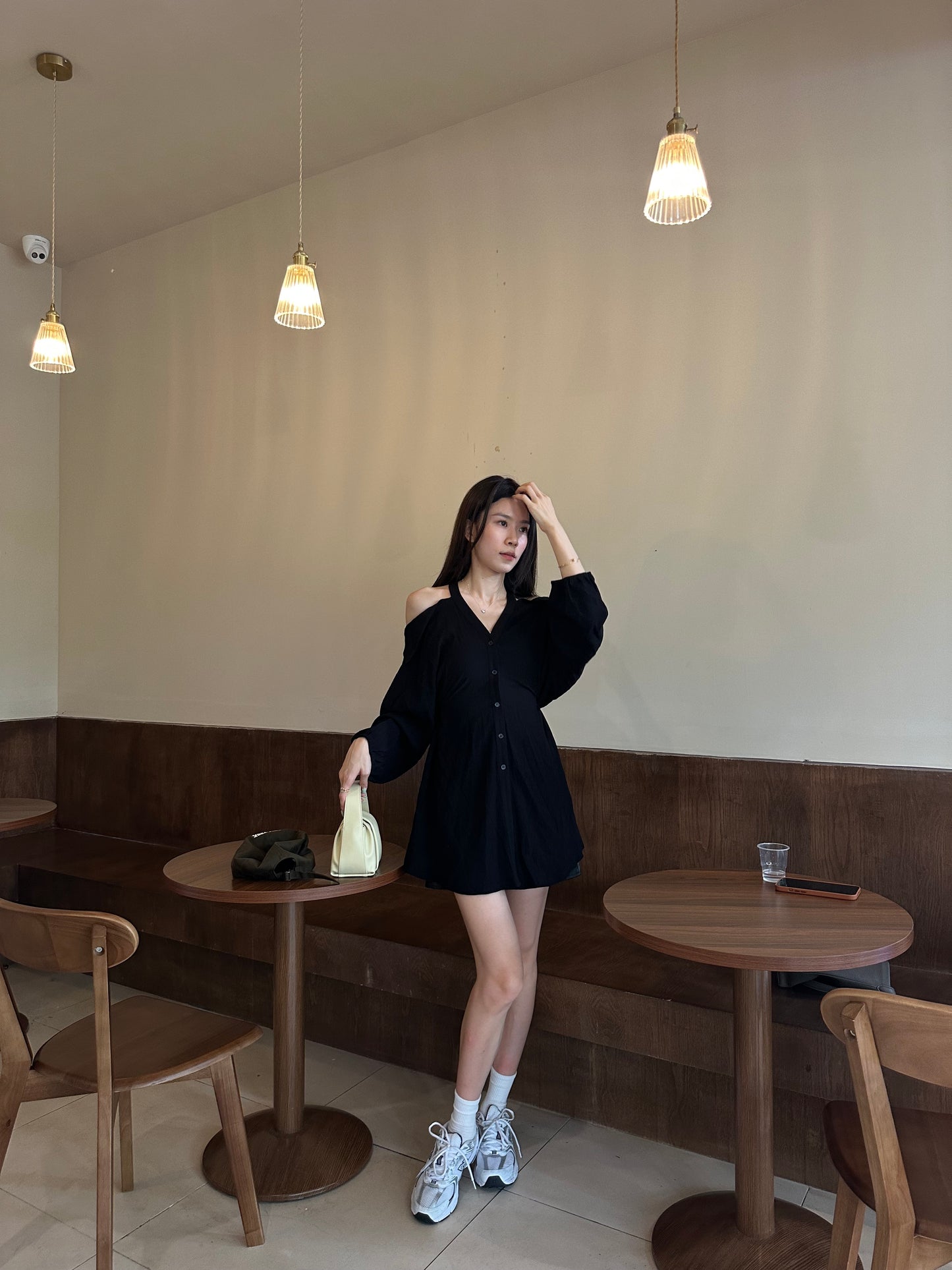 Collar Neck & Holes Shirt Mini Dress