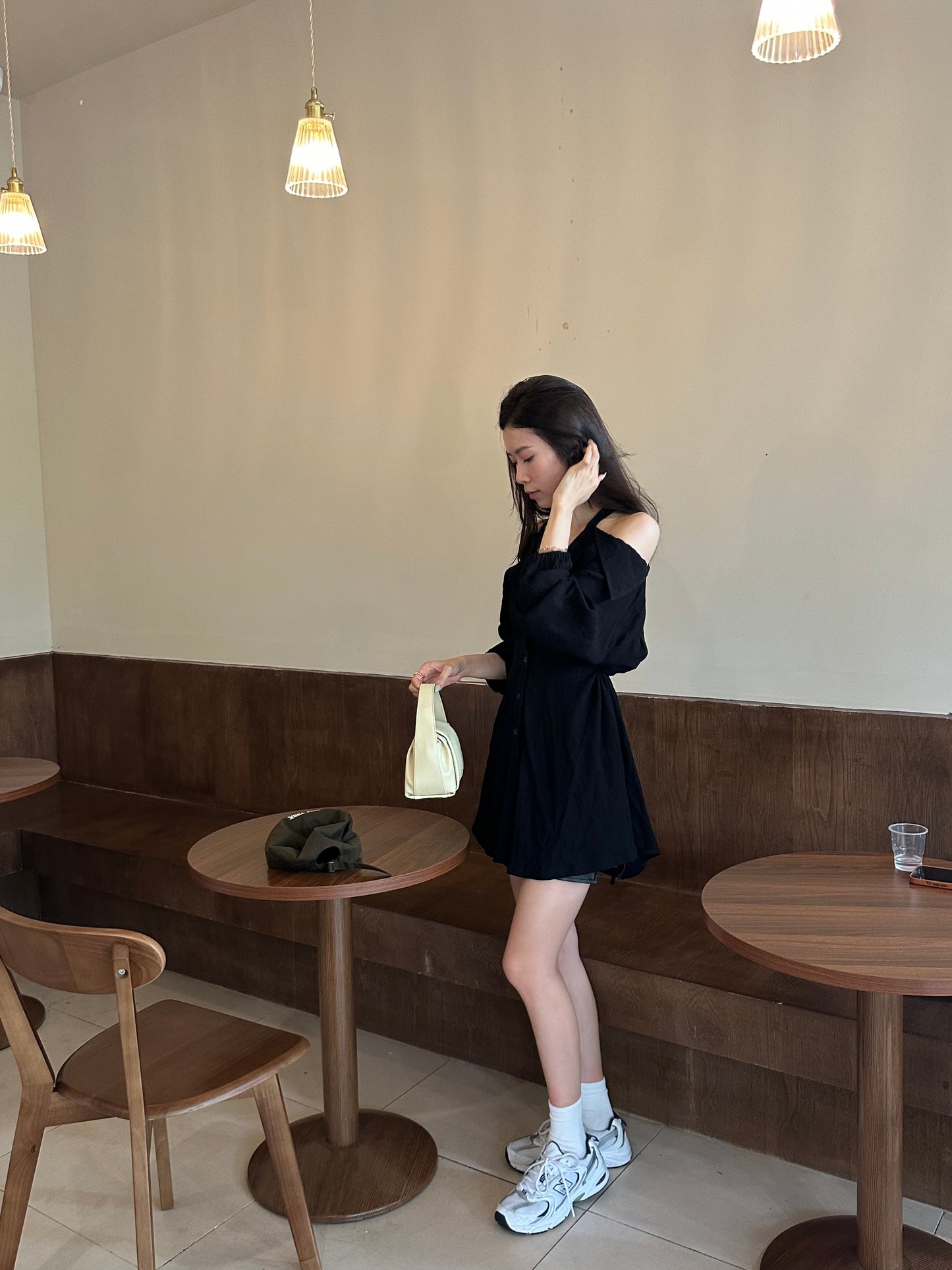 Collar Neck & Holes Shirt Mini Dress