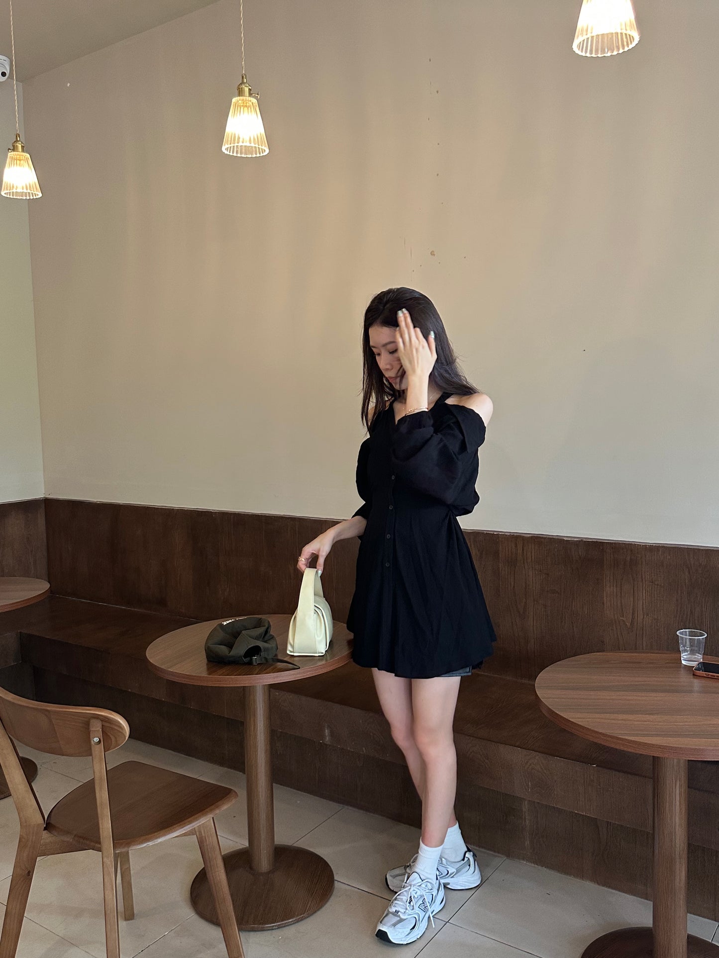 Collar Neck & Holes Shirt Mini Dress