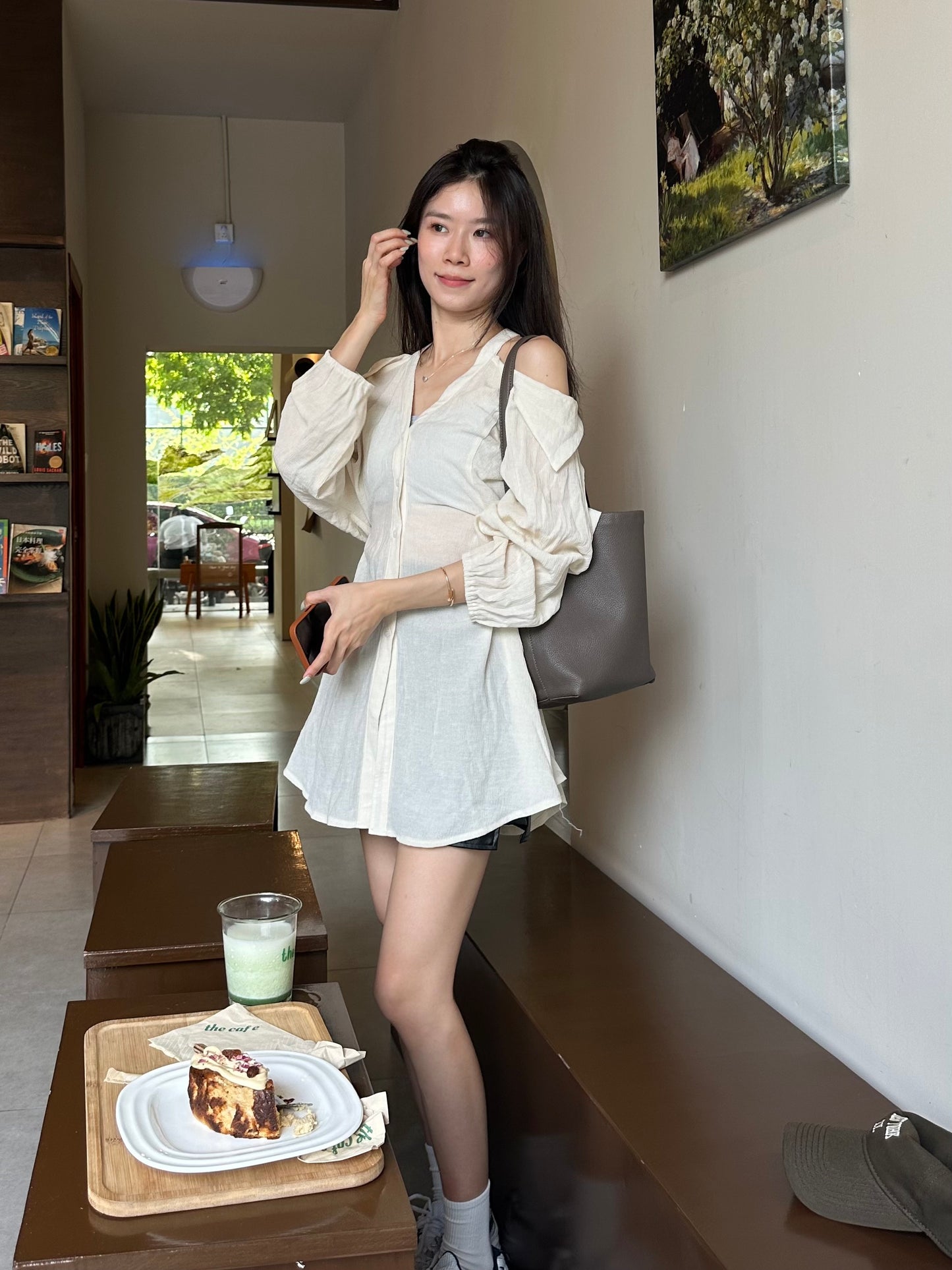 Collar Neck & Holes Shirt Mini Dress