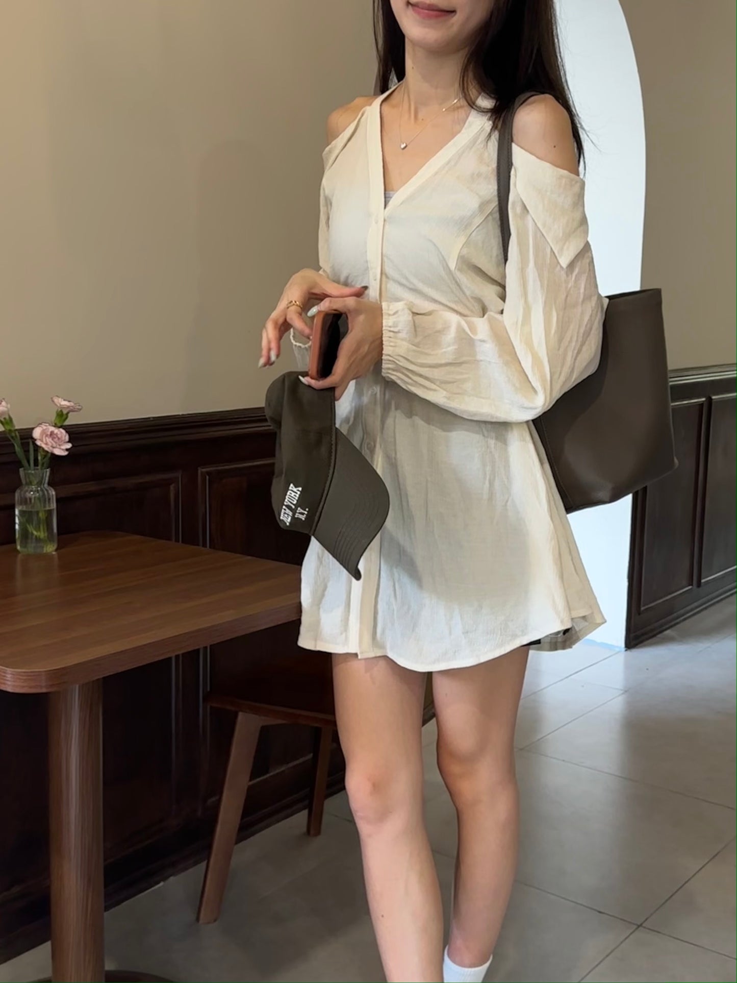 Collar Neck & Holes Shirt Mini Dress