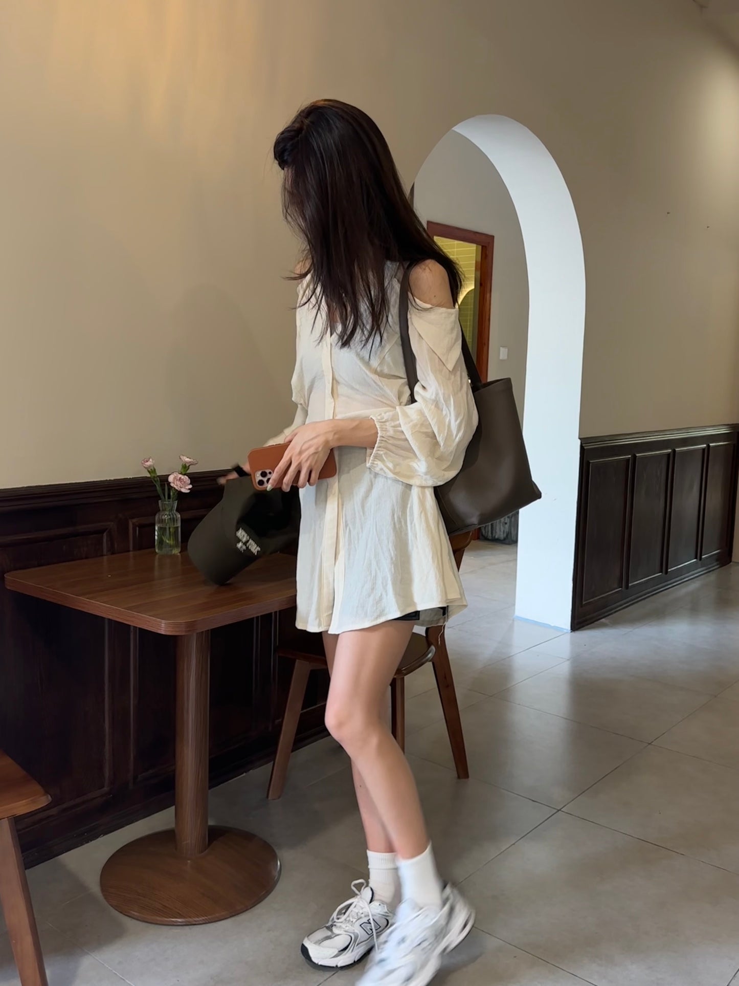 Collar Neck & Holes Shirt Mini Dress