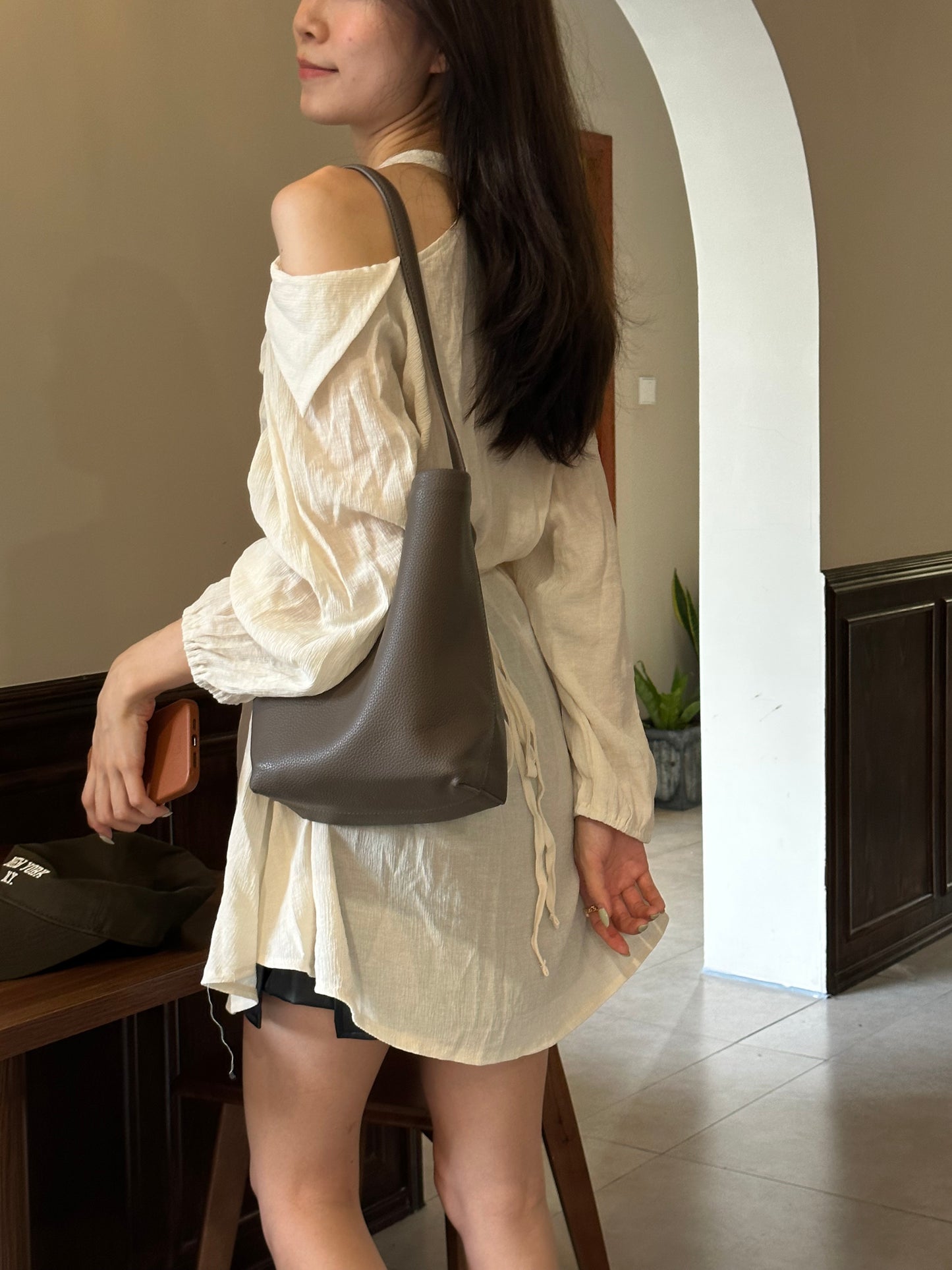 Collar Neck & Holes Shirt Mini Dress