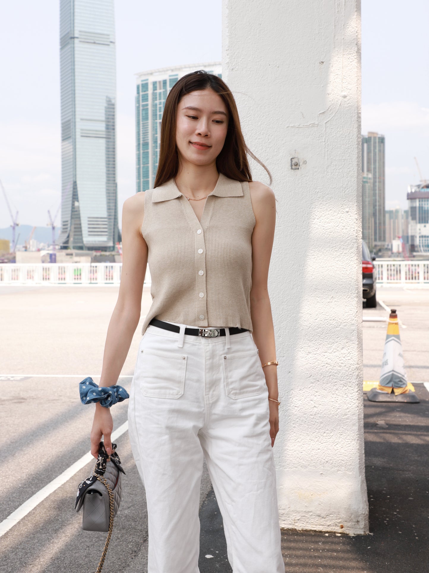 Knitted Collar Cropped Vest