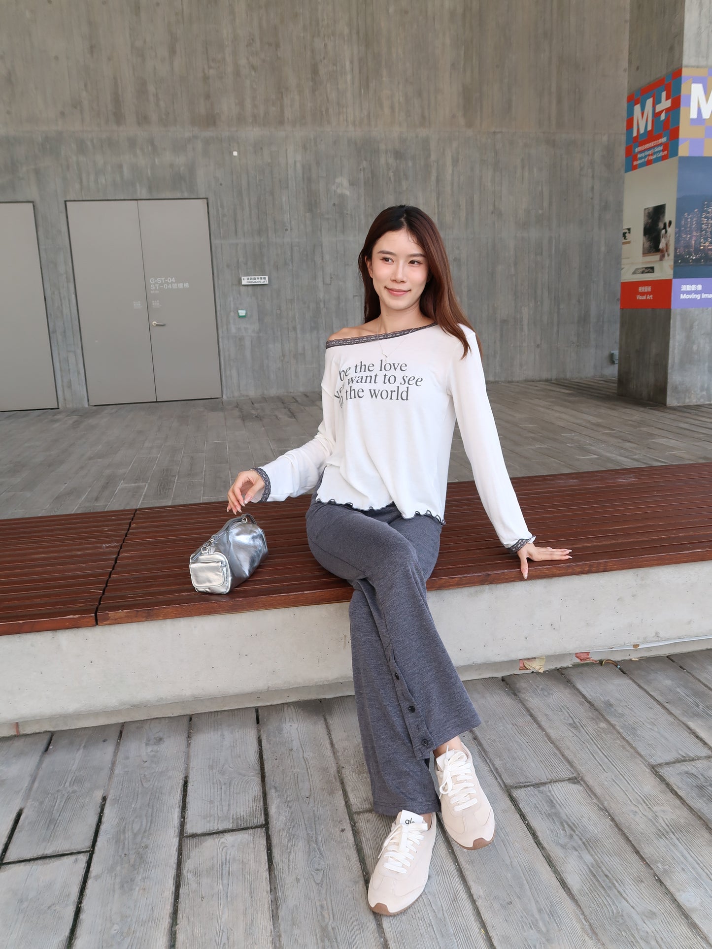 3 Button Cotton Flare Pants