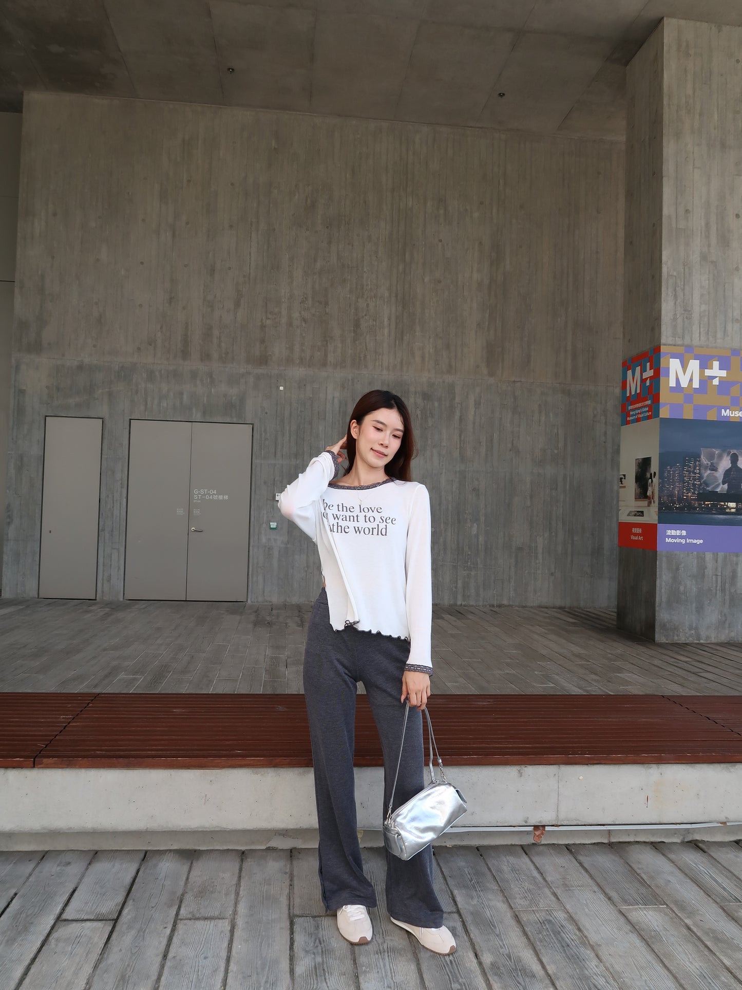 3 Button Cotton Flare Pants