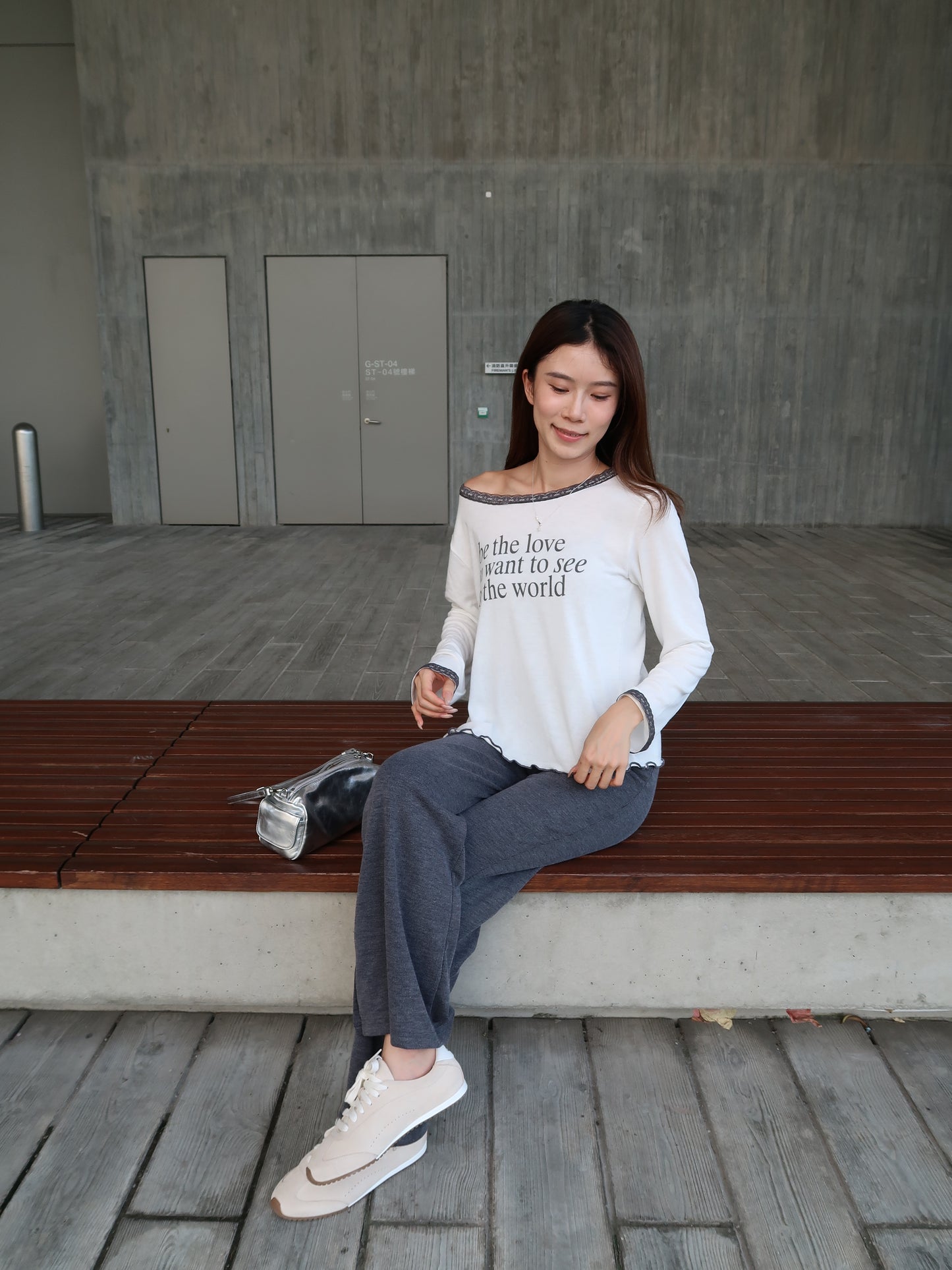 3 Button Cotton Flare Pants