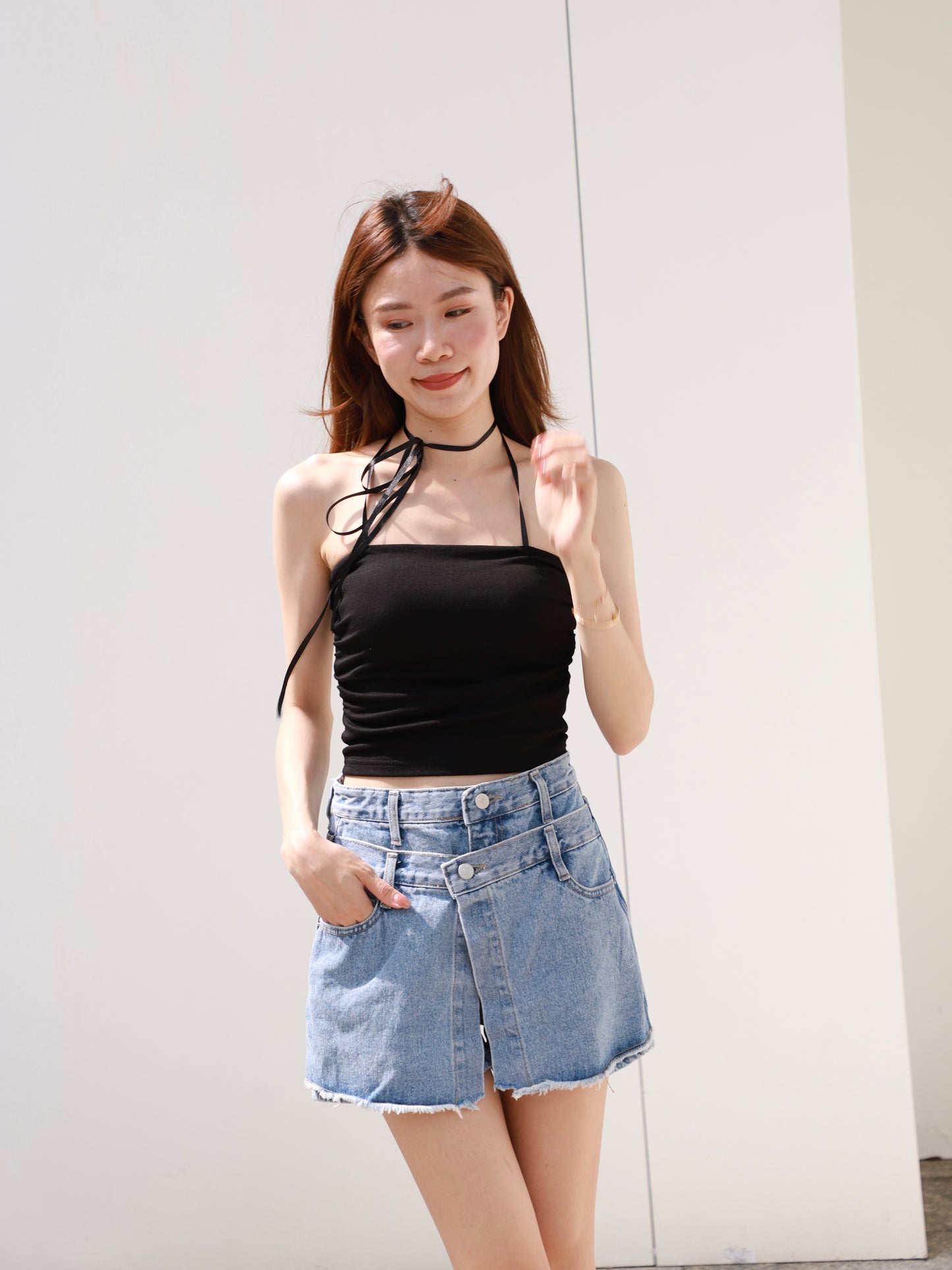 Over Flip Buttons Denim Shorts