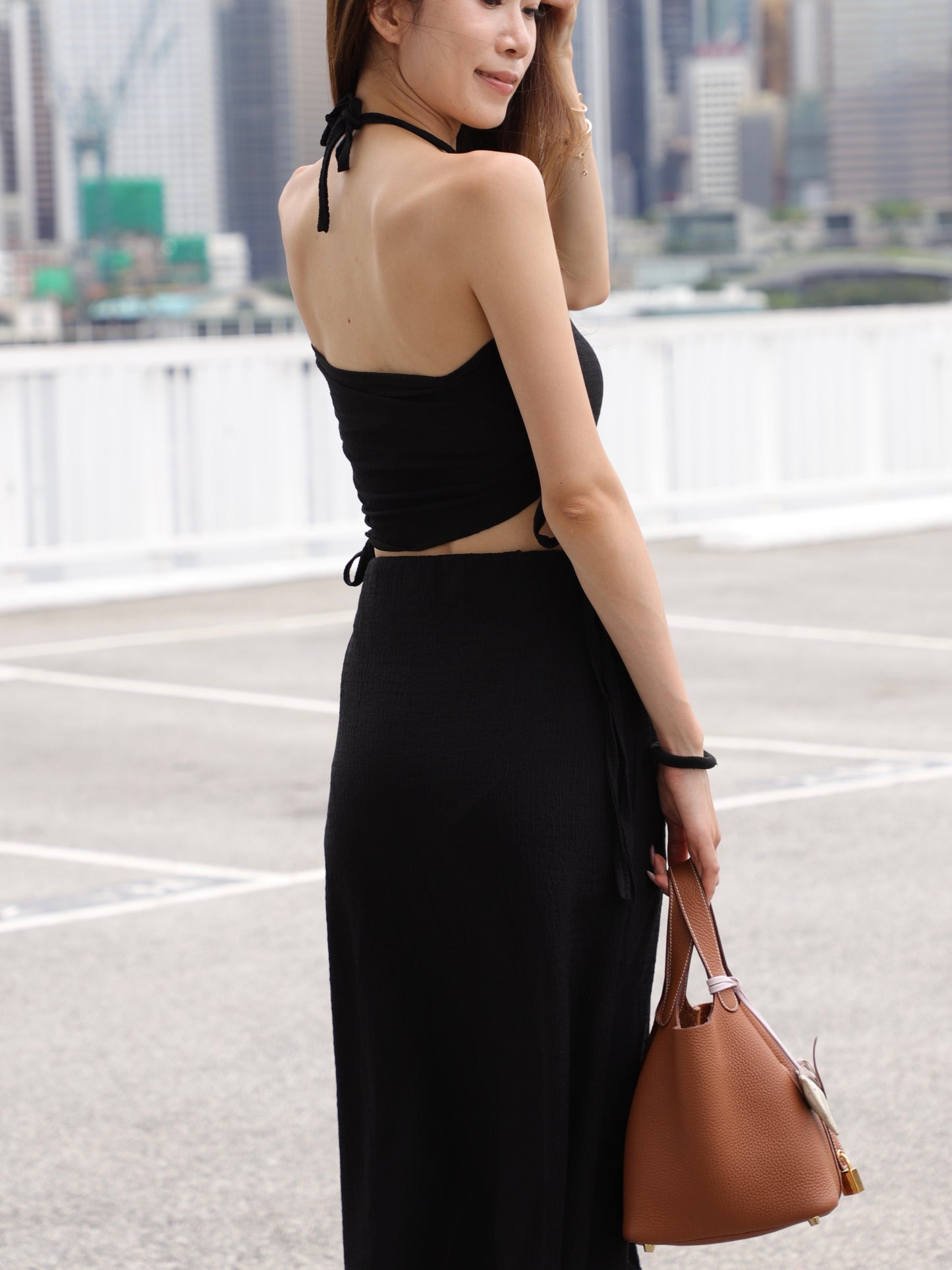 Cross Neck Top & Skirt Set