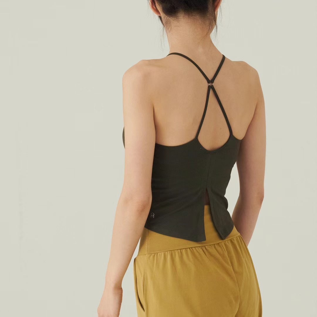 Cross Neck & Slit Sports Bra