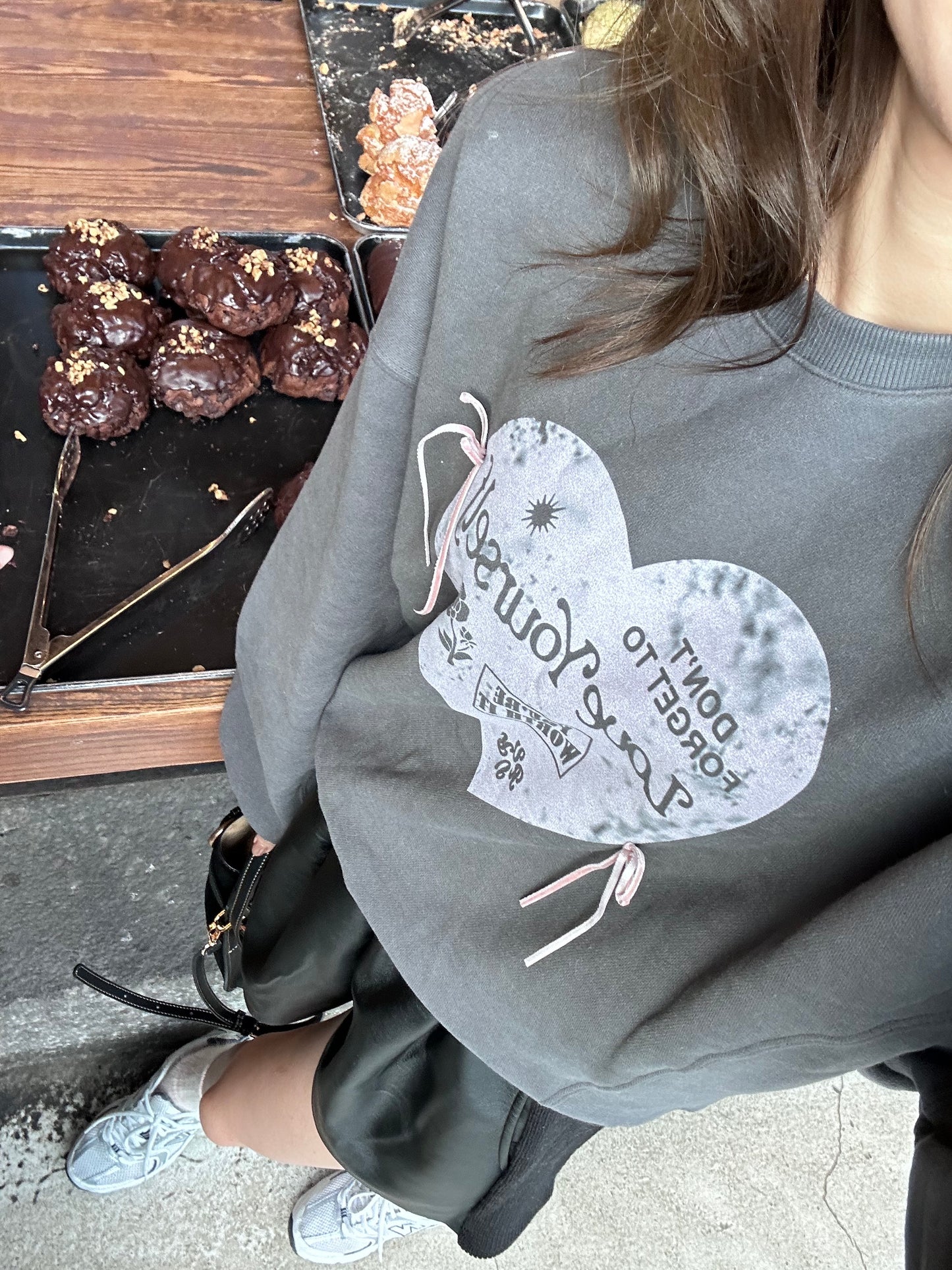 Heart Shape Ribbon Long Sleeves Sweater