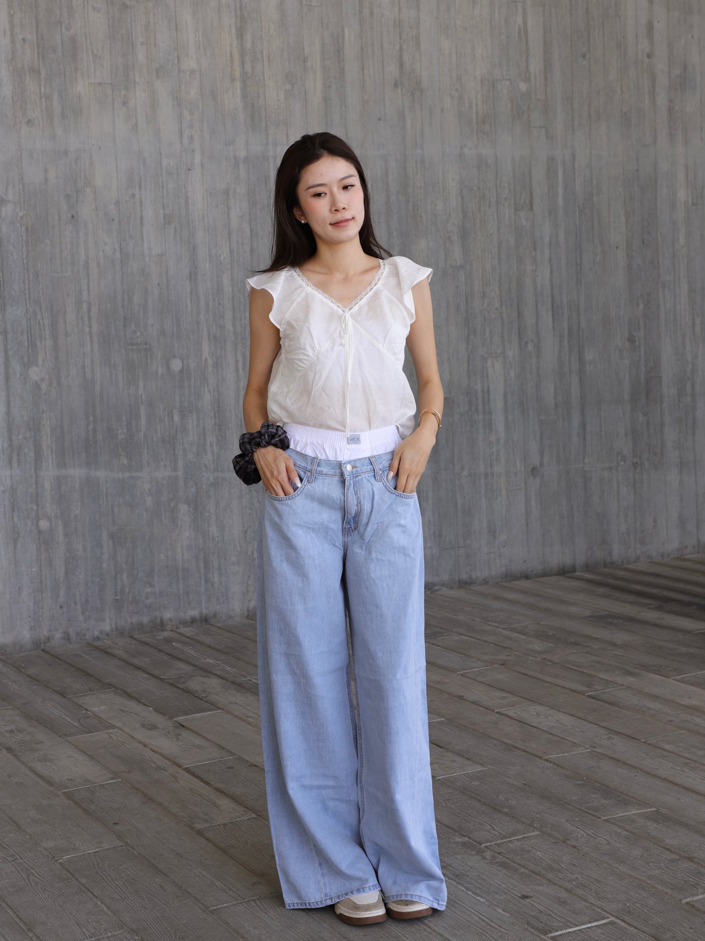 White Waisted Wide Leg Jeans