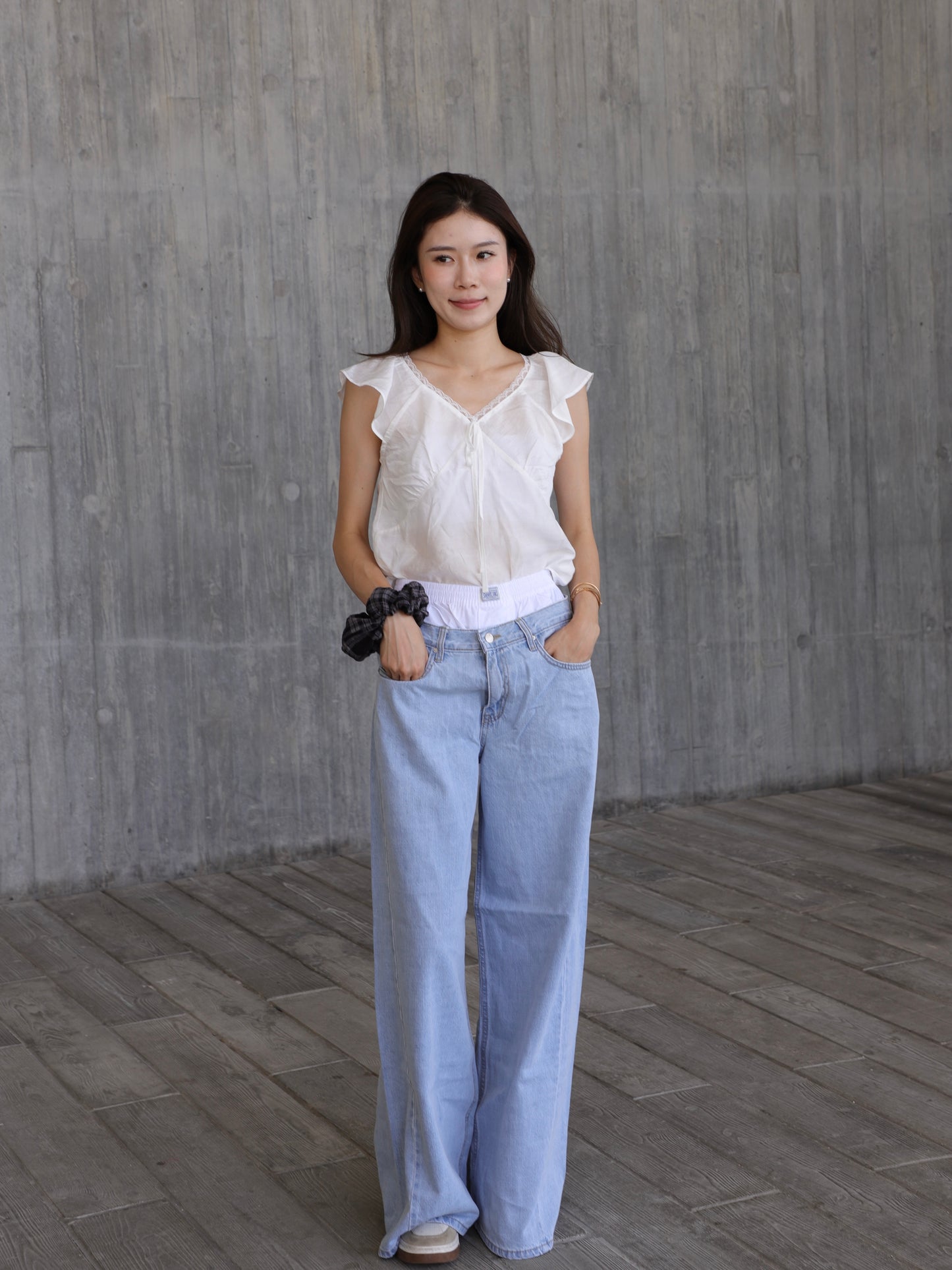 White Waisted Wide Leg Jeans