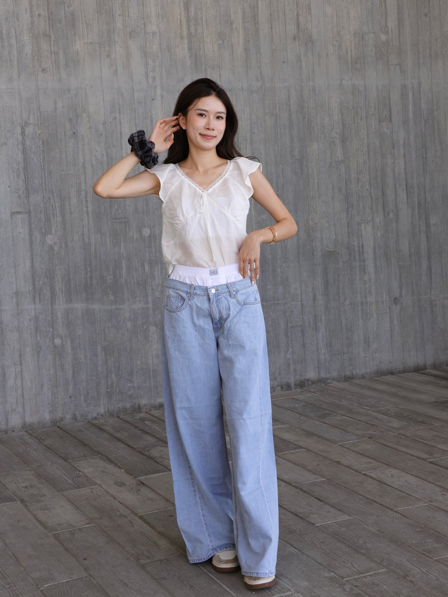White Waisted Wide Leg Jeans
