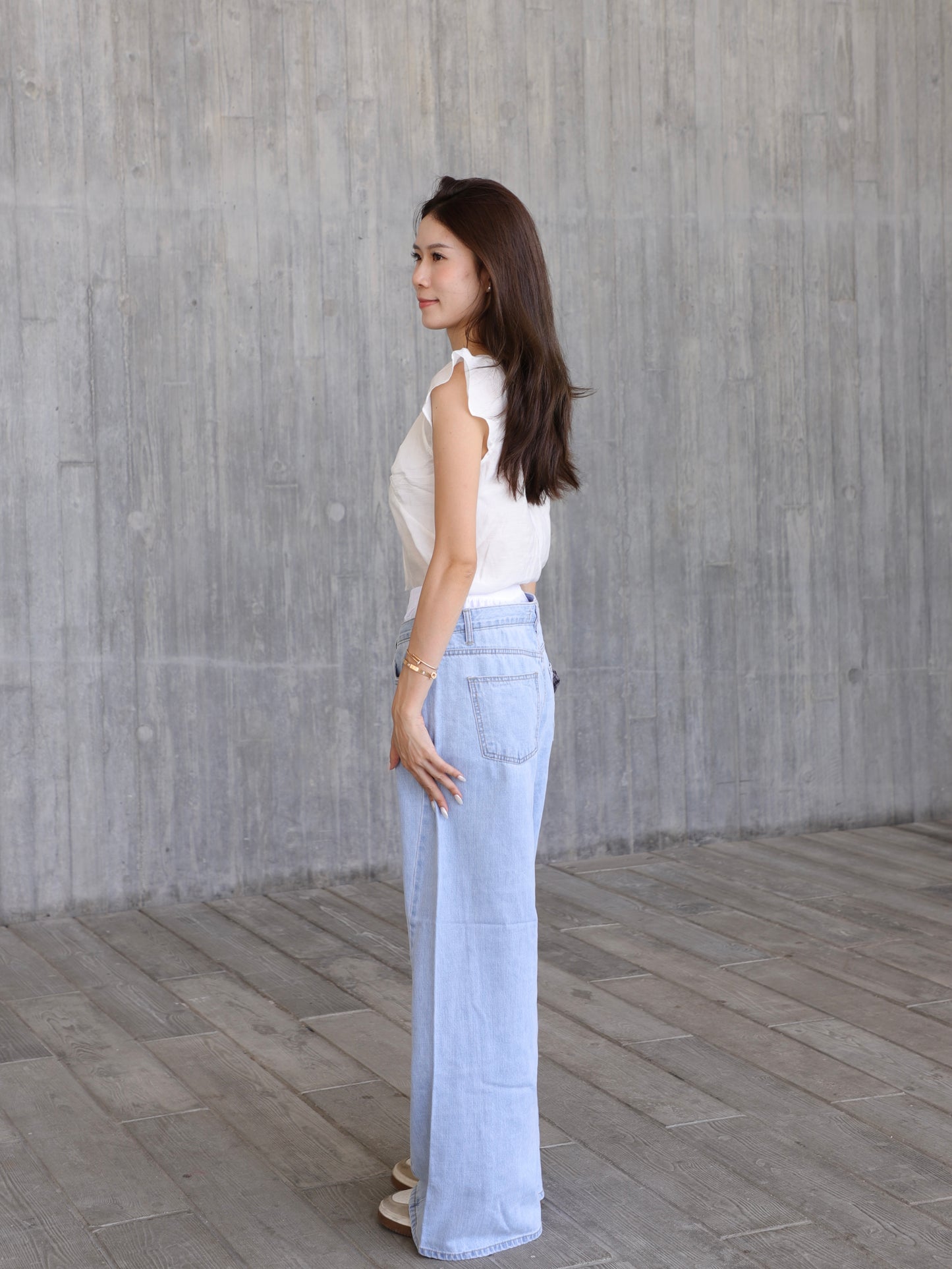 White Waisted Wide Leg Jeans