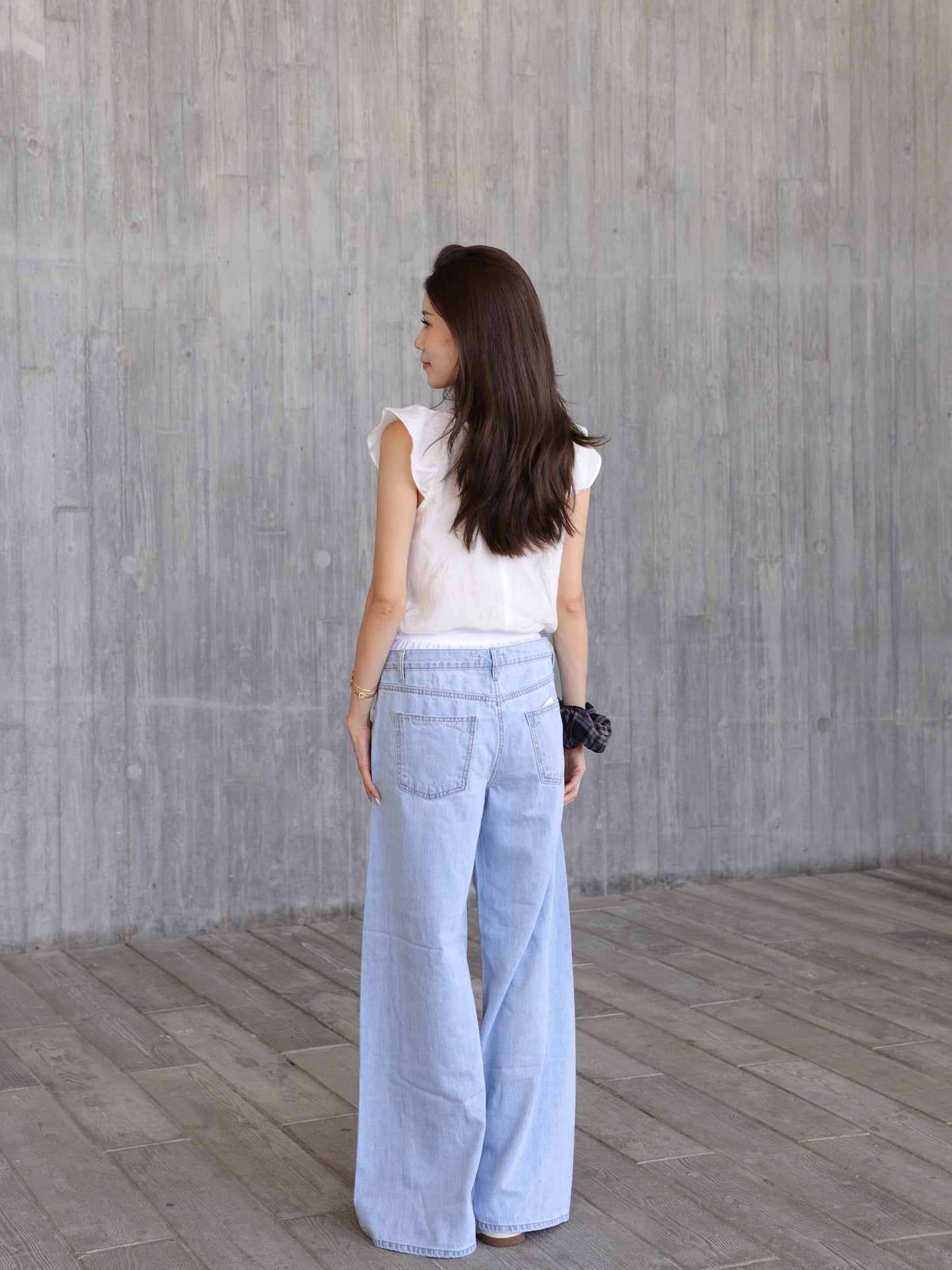 White Waisted Wide Leg Jeans