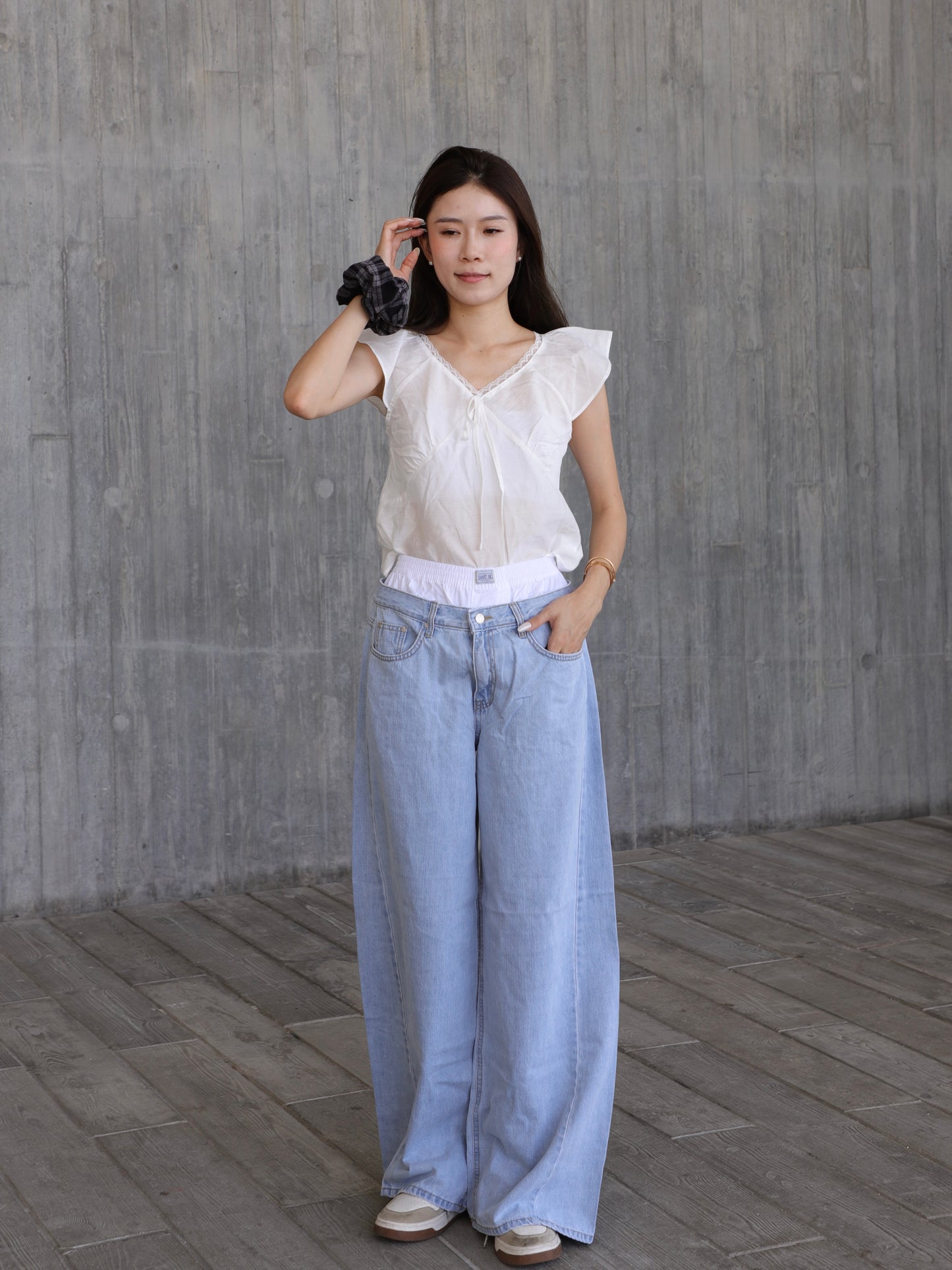 White Waisted Wide Leg Jeans