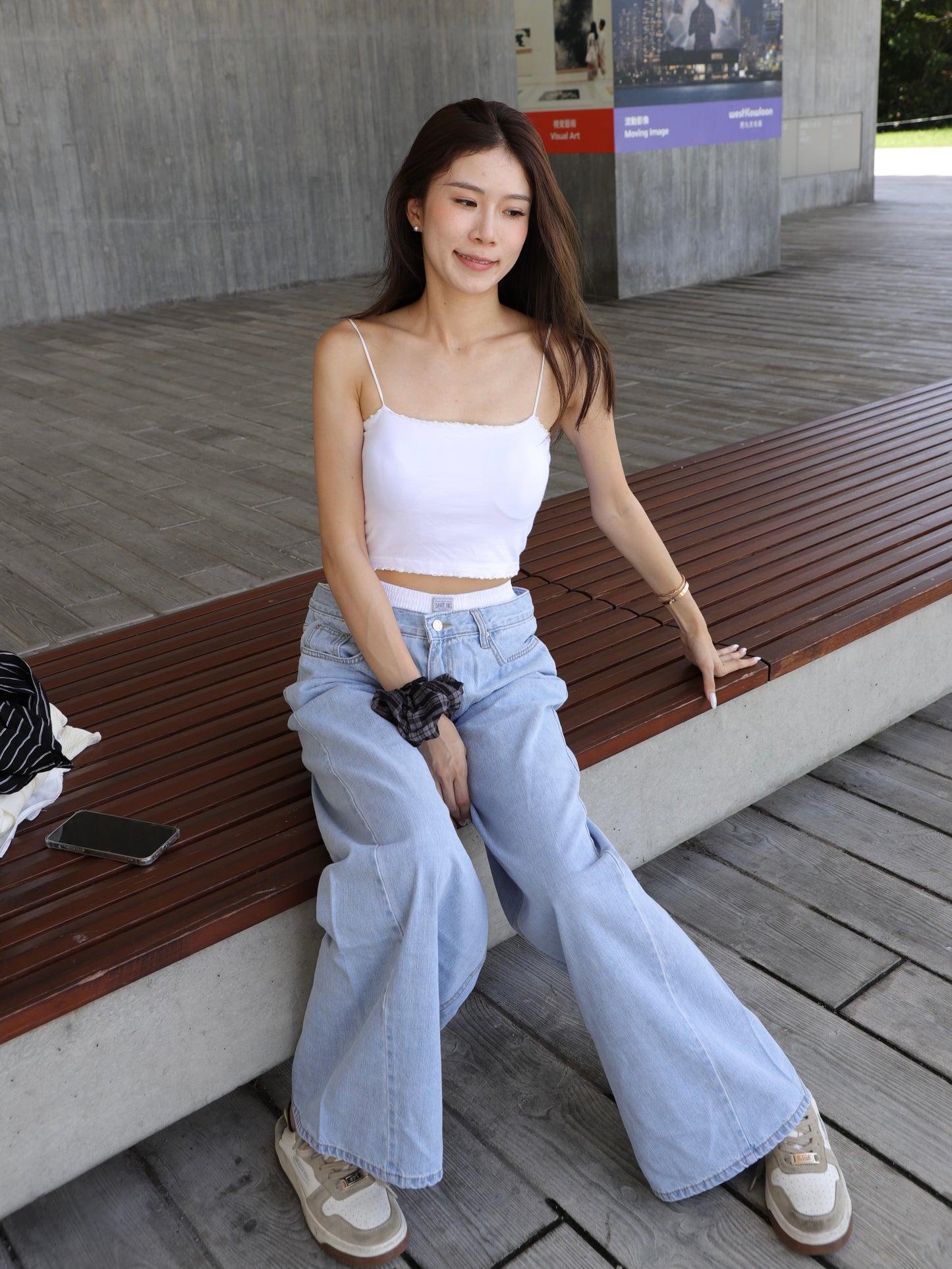 White Waisted Wide Leg Jeans