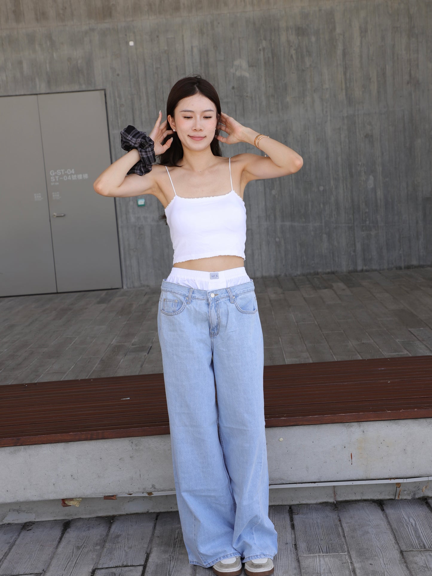 White Waisted Wide Leg Jeans