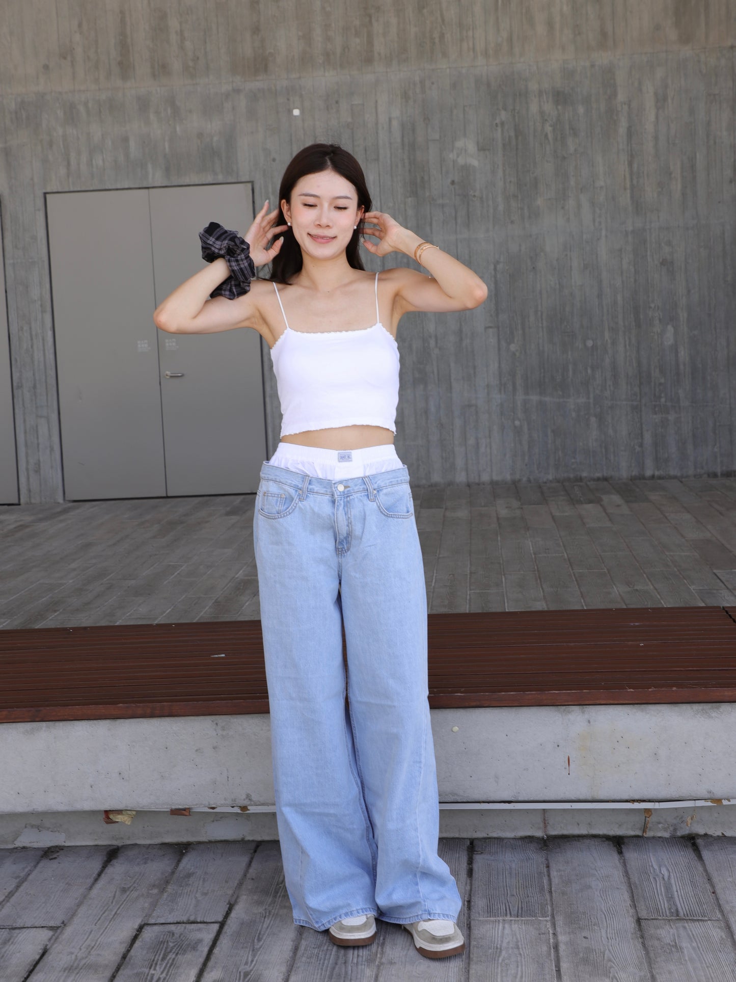 White Waisted Wide Leg Jeans