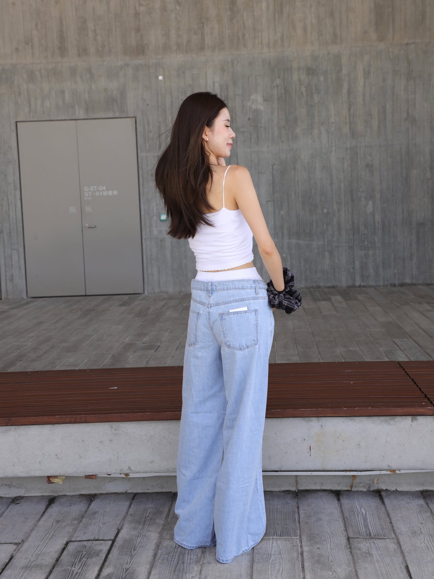 White Waisted Wide Leg Jeans