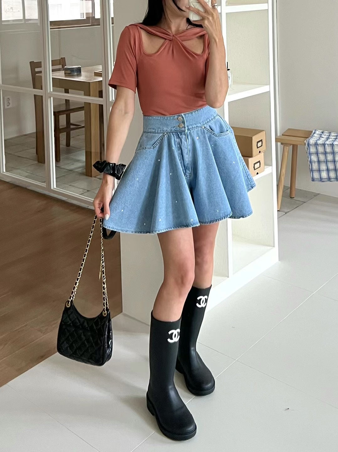 Bling Bling Pleated Denim Shorts