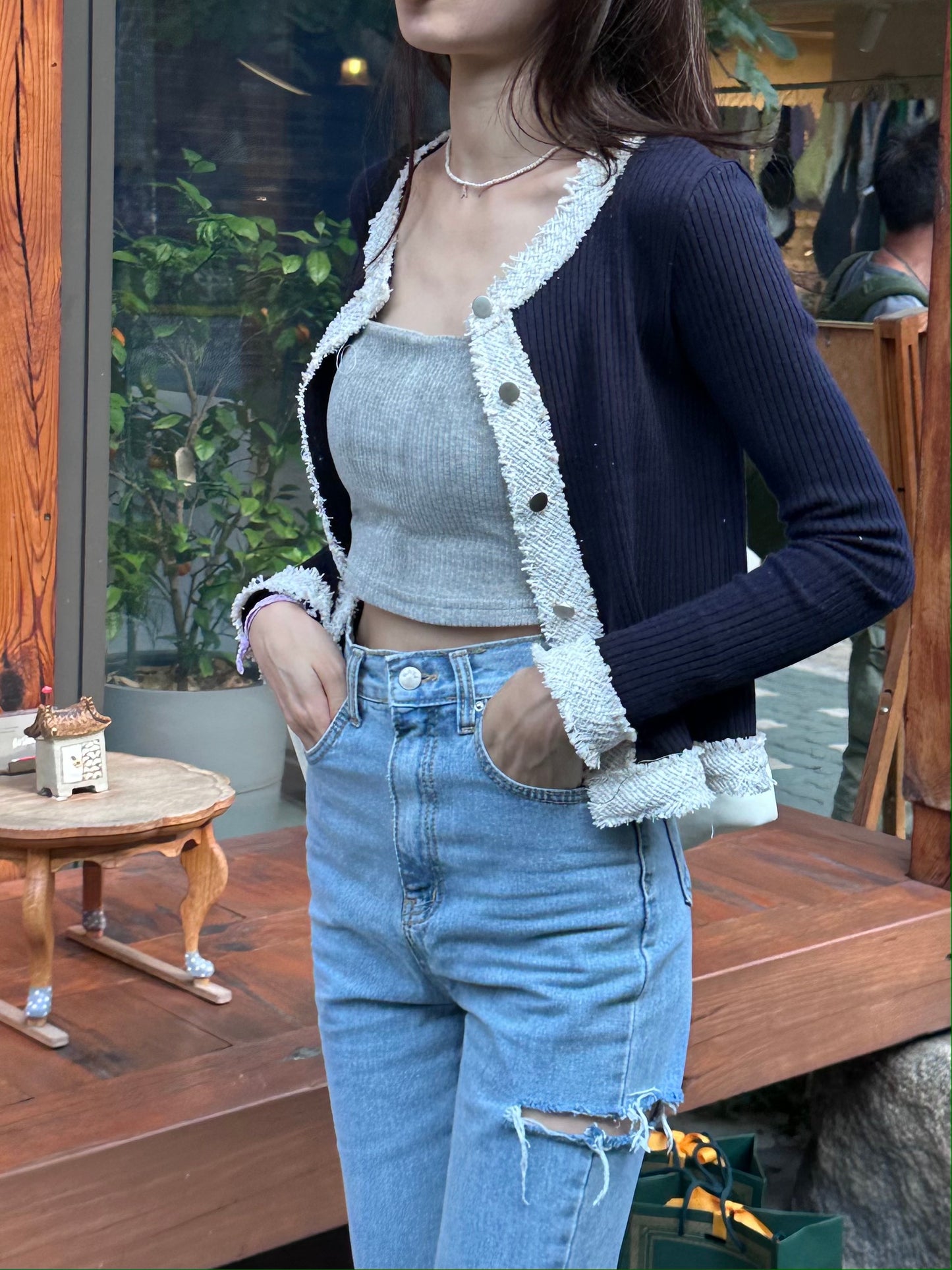 Outline Tweed Like Cardigan