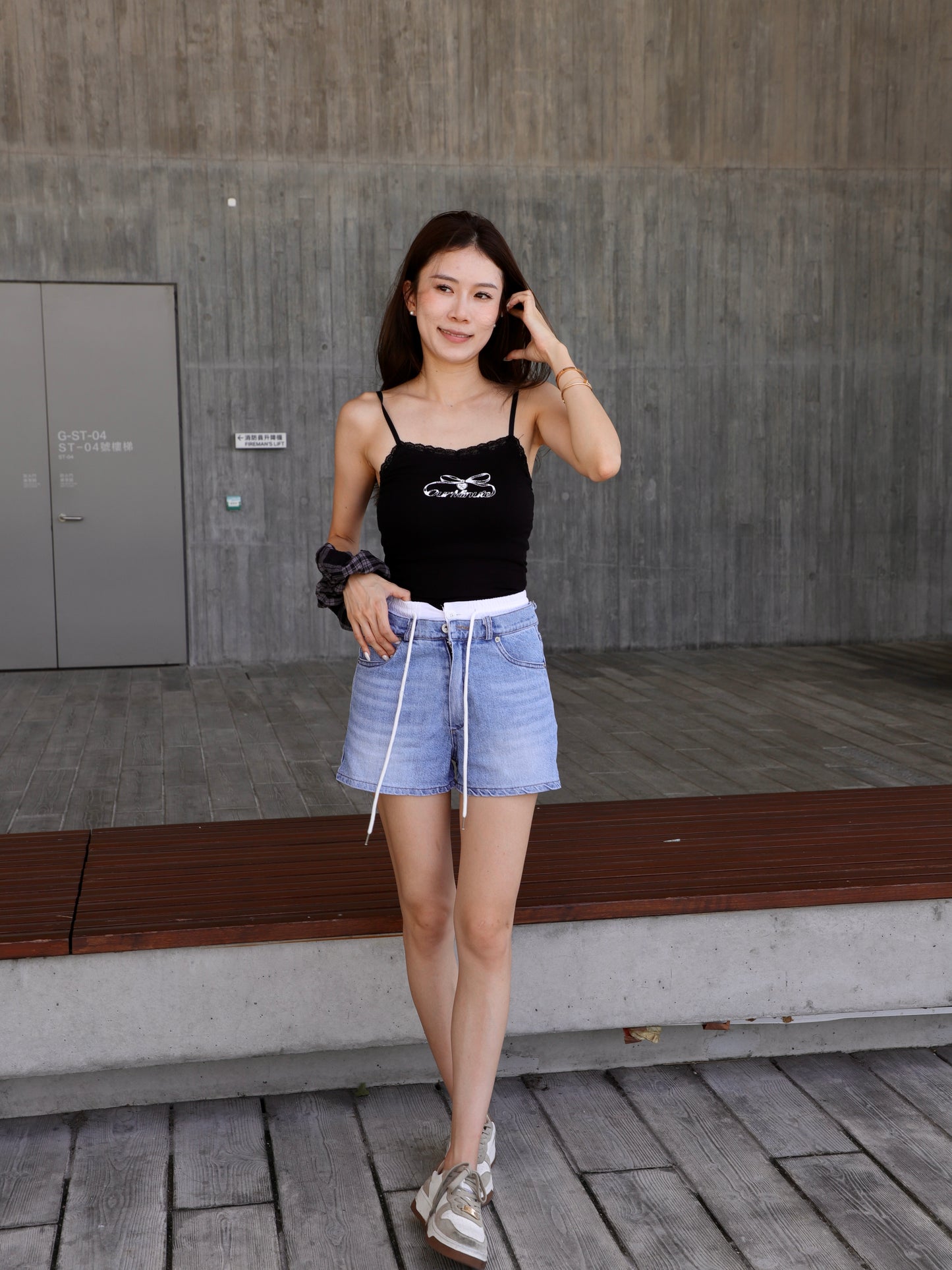 White Layered Denim Shorts