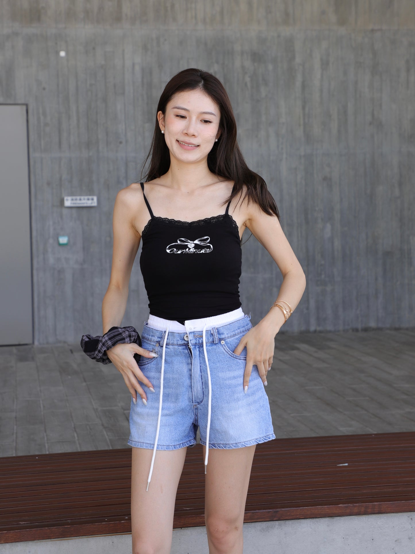 White Layered Denim Shorts