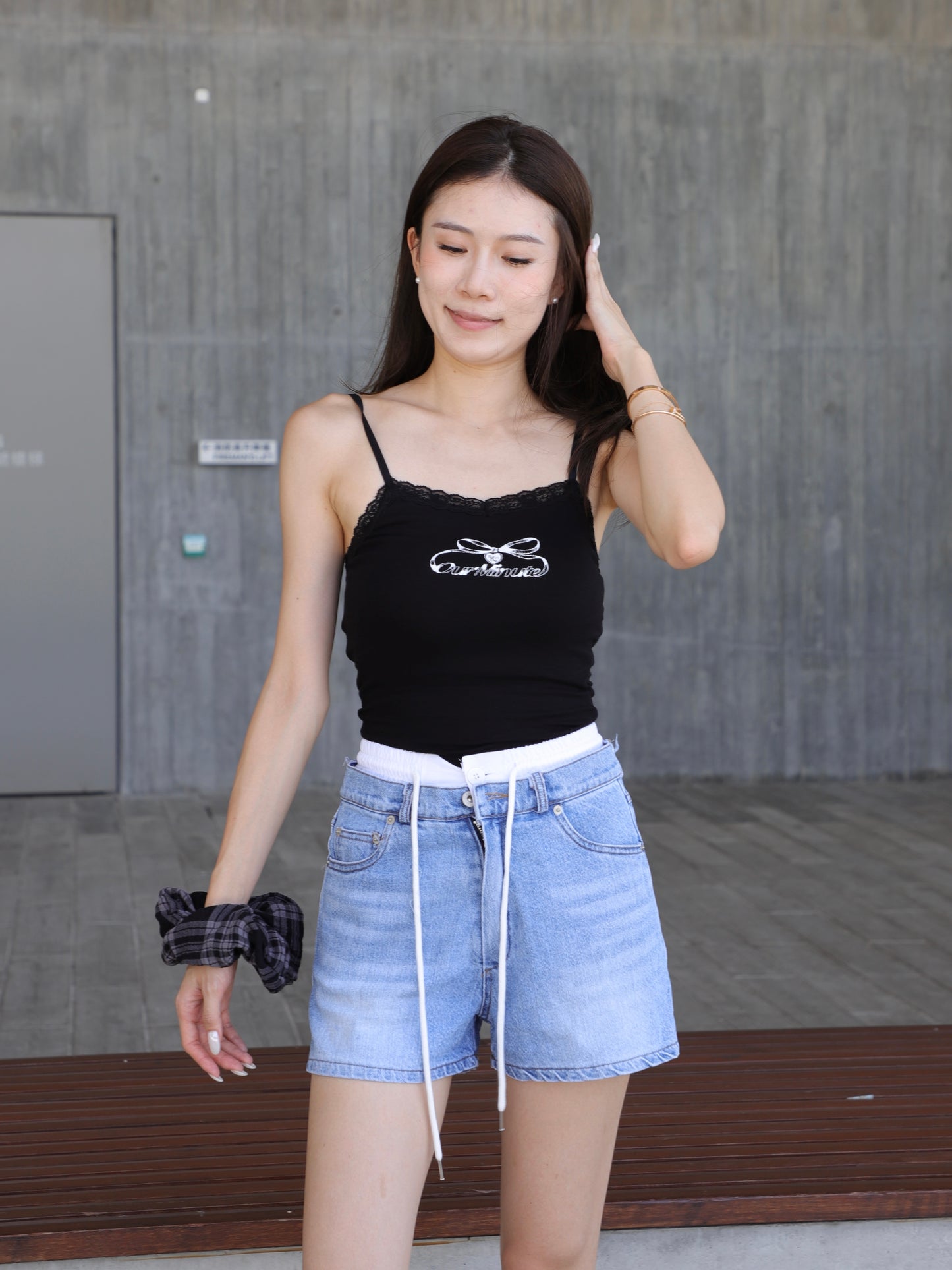 White Layered Denim Shorts