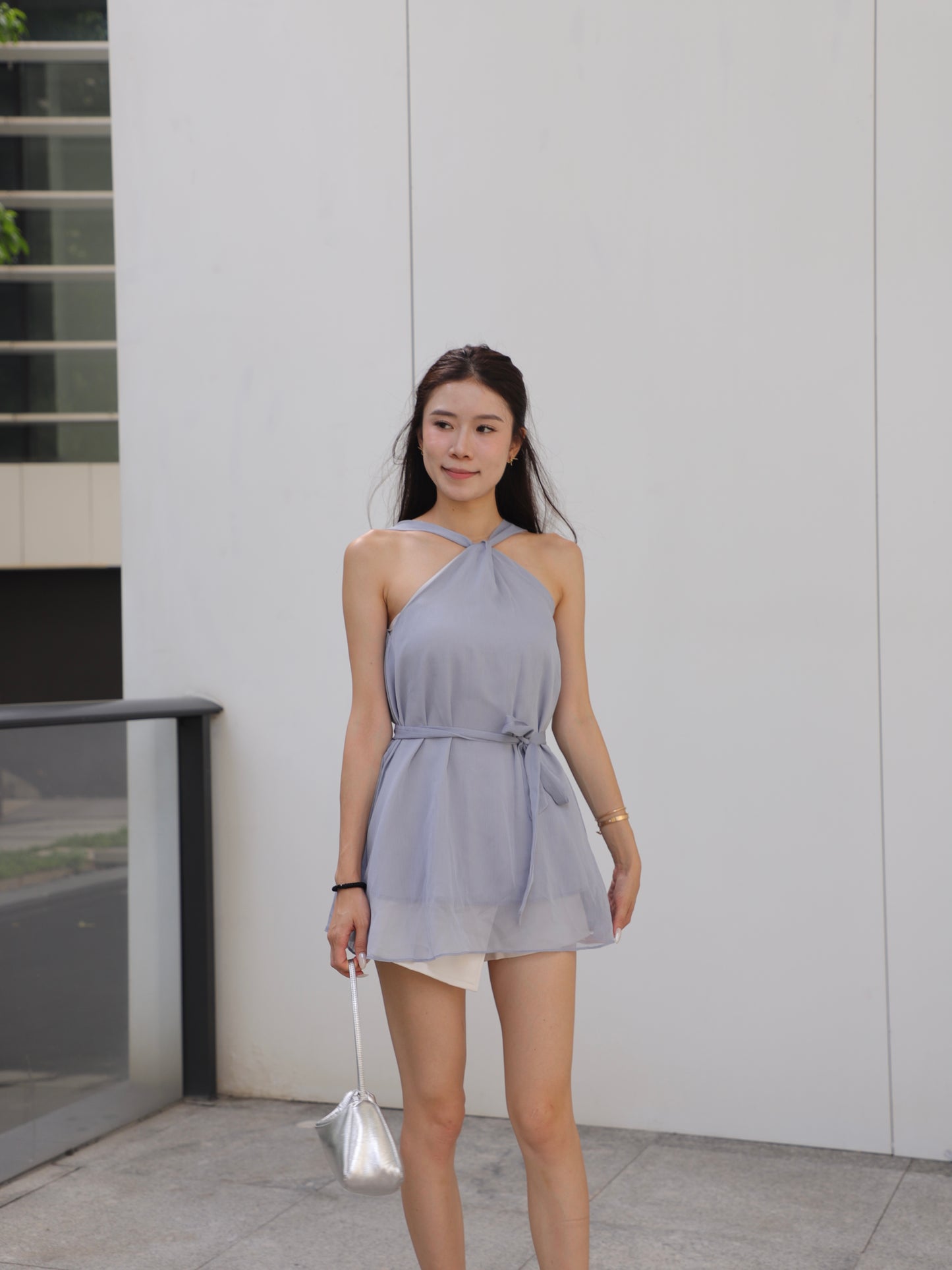 Chiffon Tie Waist Cross Tank Top