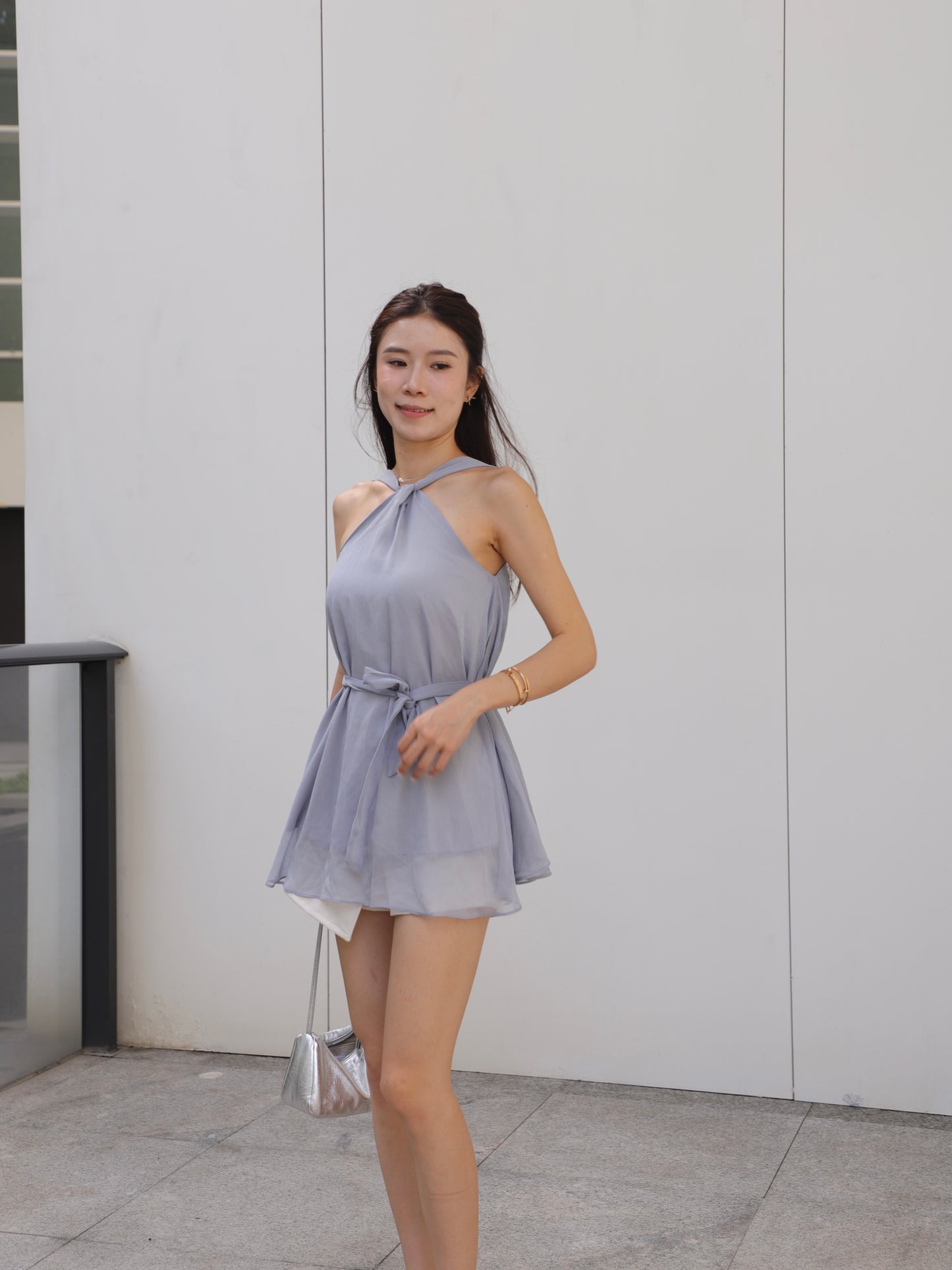 Chiffon Tie Waist Cross Tank Top