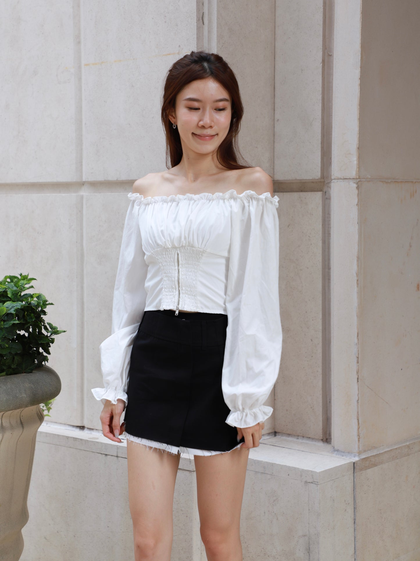 White Layered Zipped Skirt