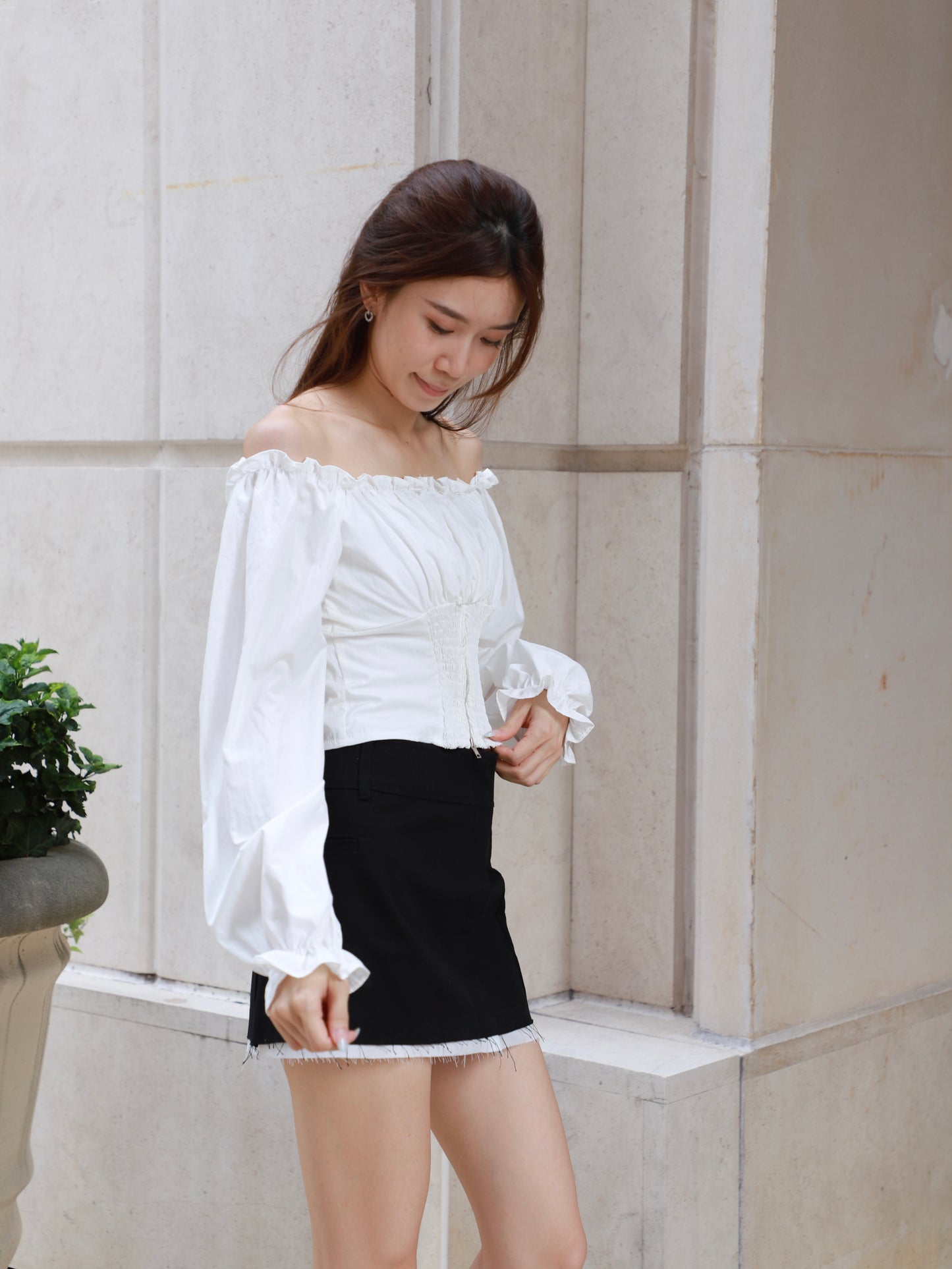 White Layered Zipped Skirt