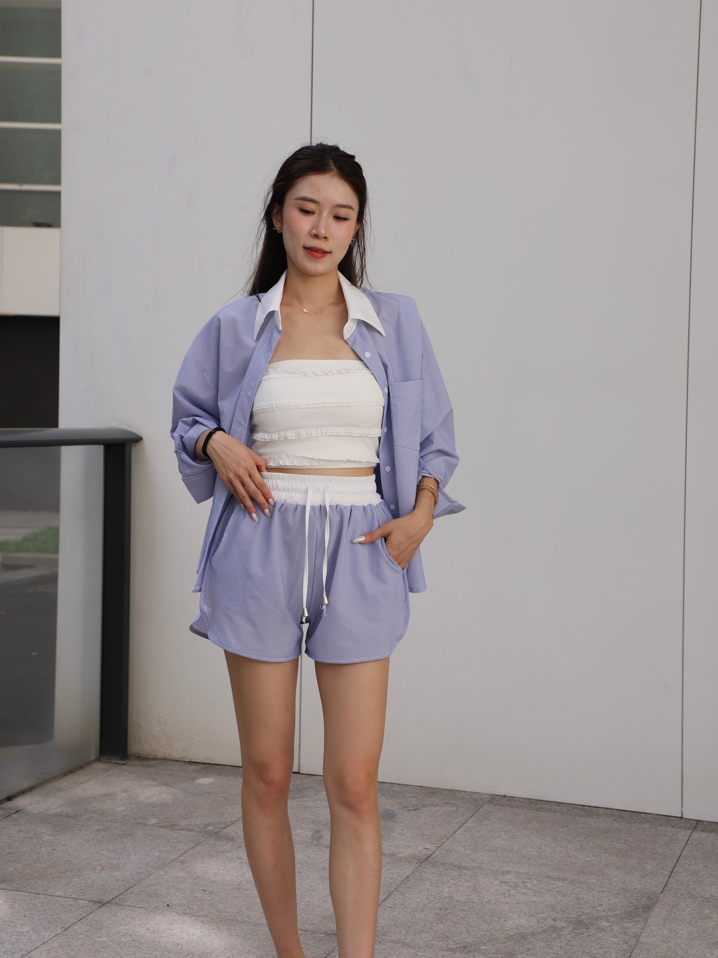 Shirt White Mix & Shorts Set