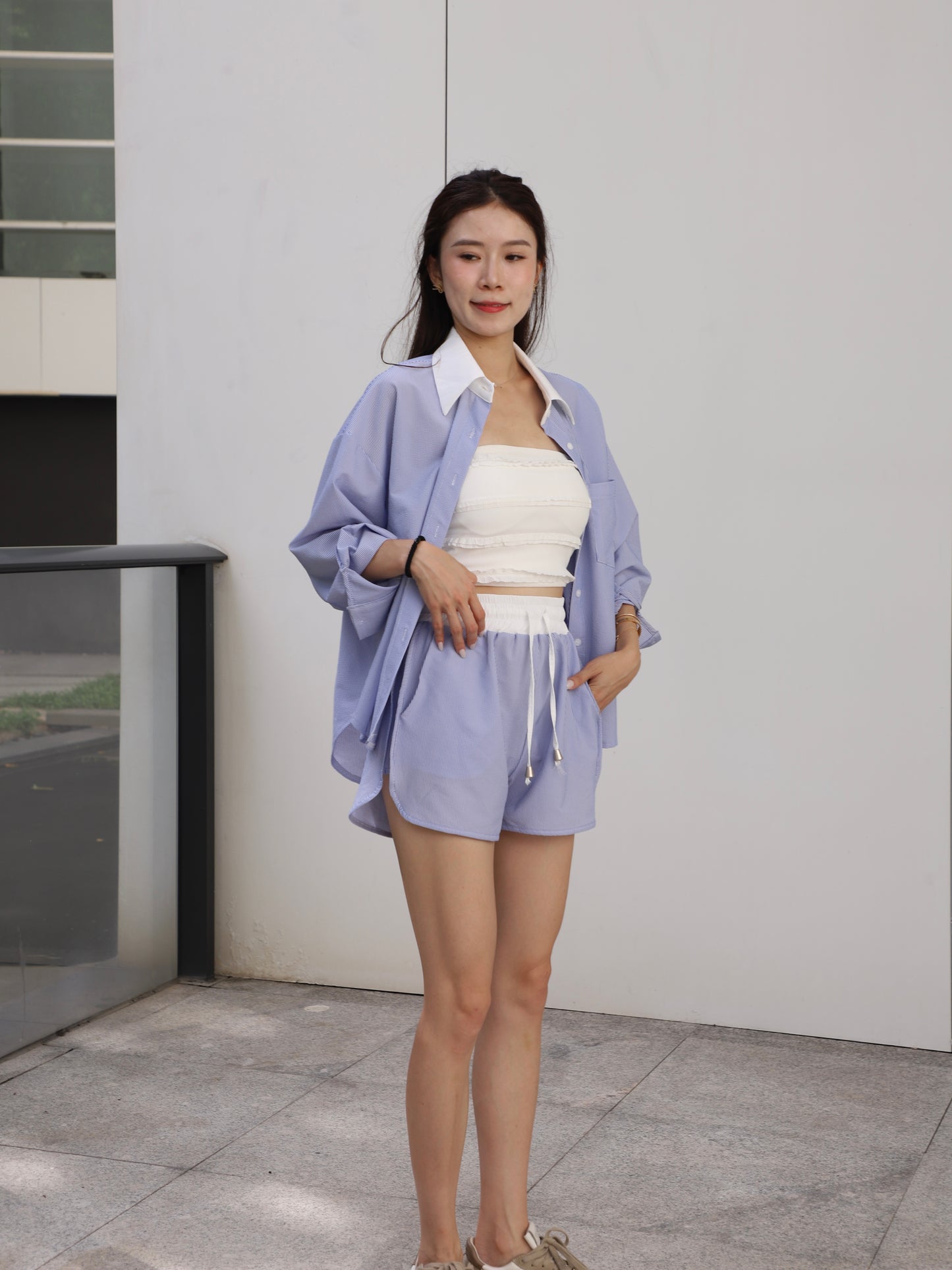 Shirt White Mix & Shorts Set