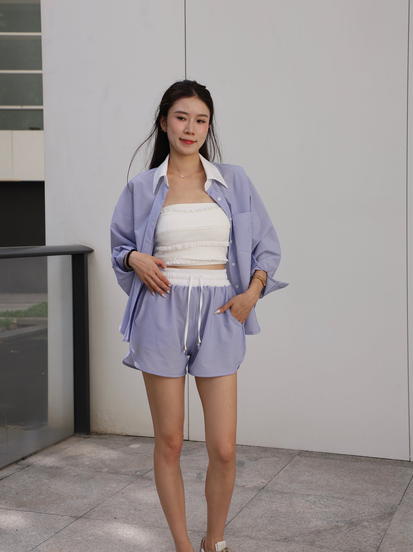 Shirt White Mix & Shorts Set