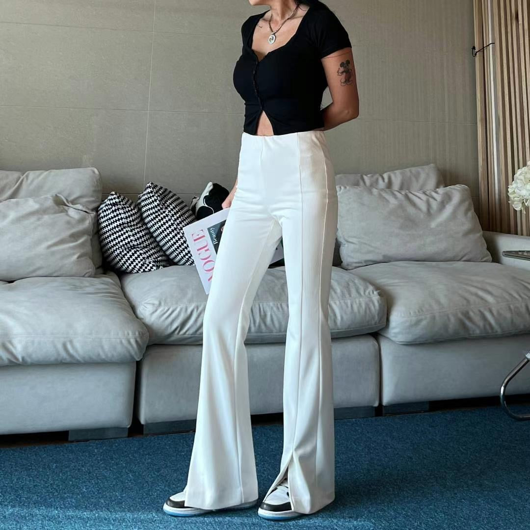 Cotton Slit Flare Pants