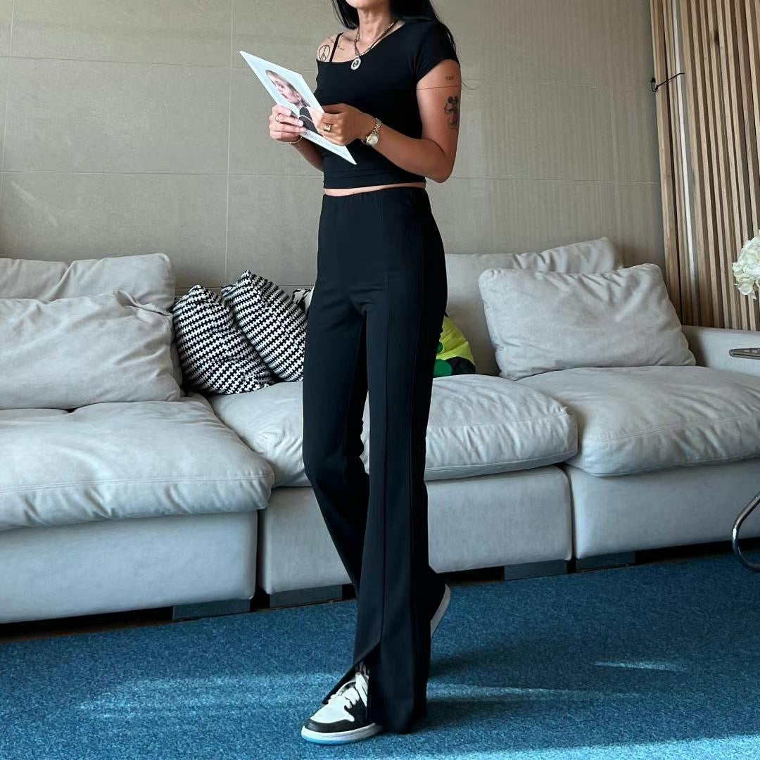 Cotton Slit Flare Pants