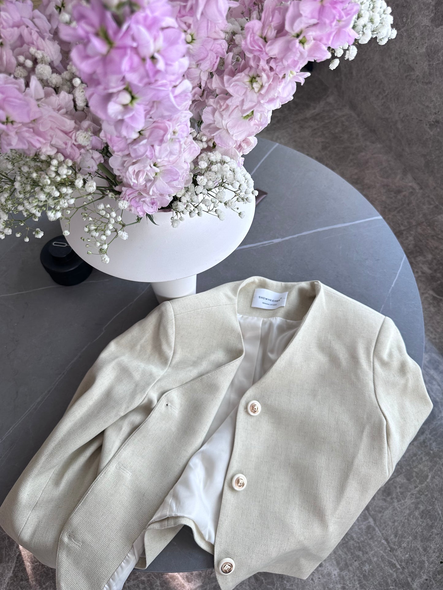 Melon Gold Button Cropped Blazer