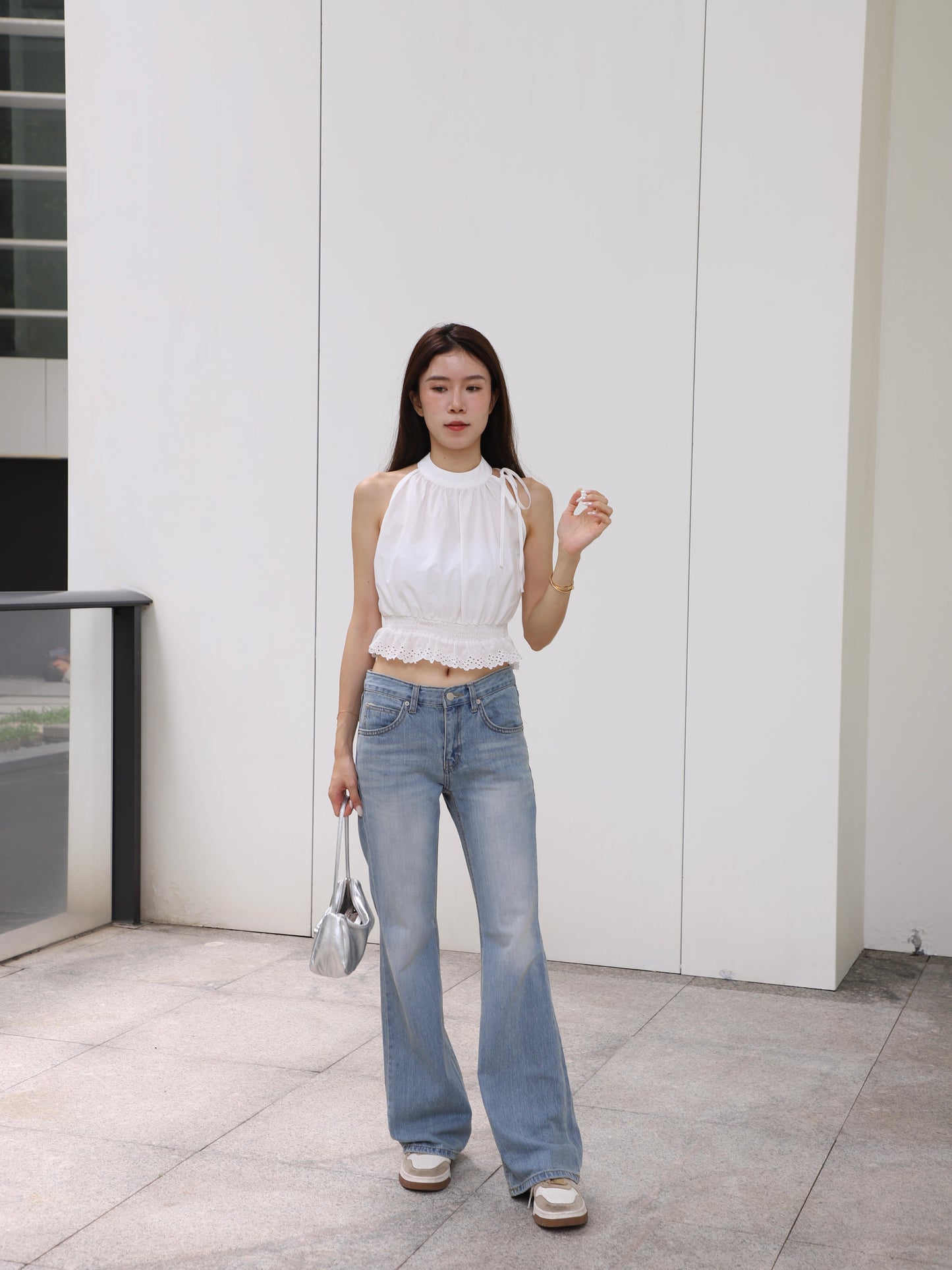 Lace Shirt Cropped Top
