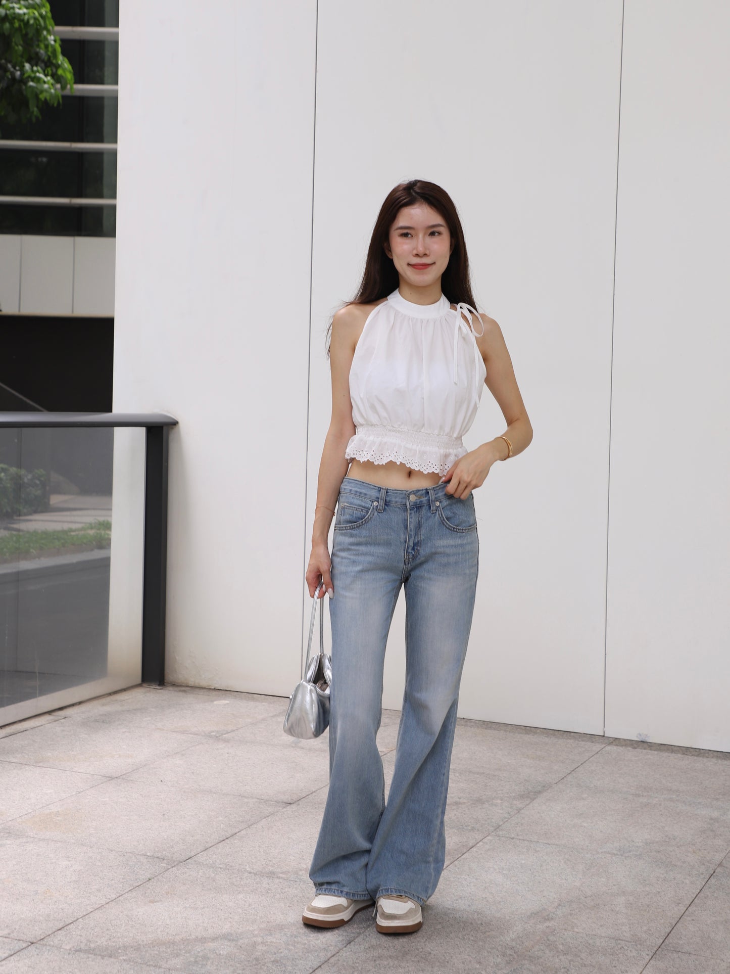 Lace Shirt Cropped Top