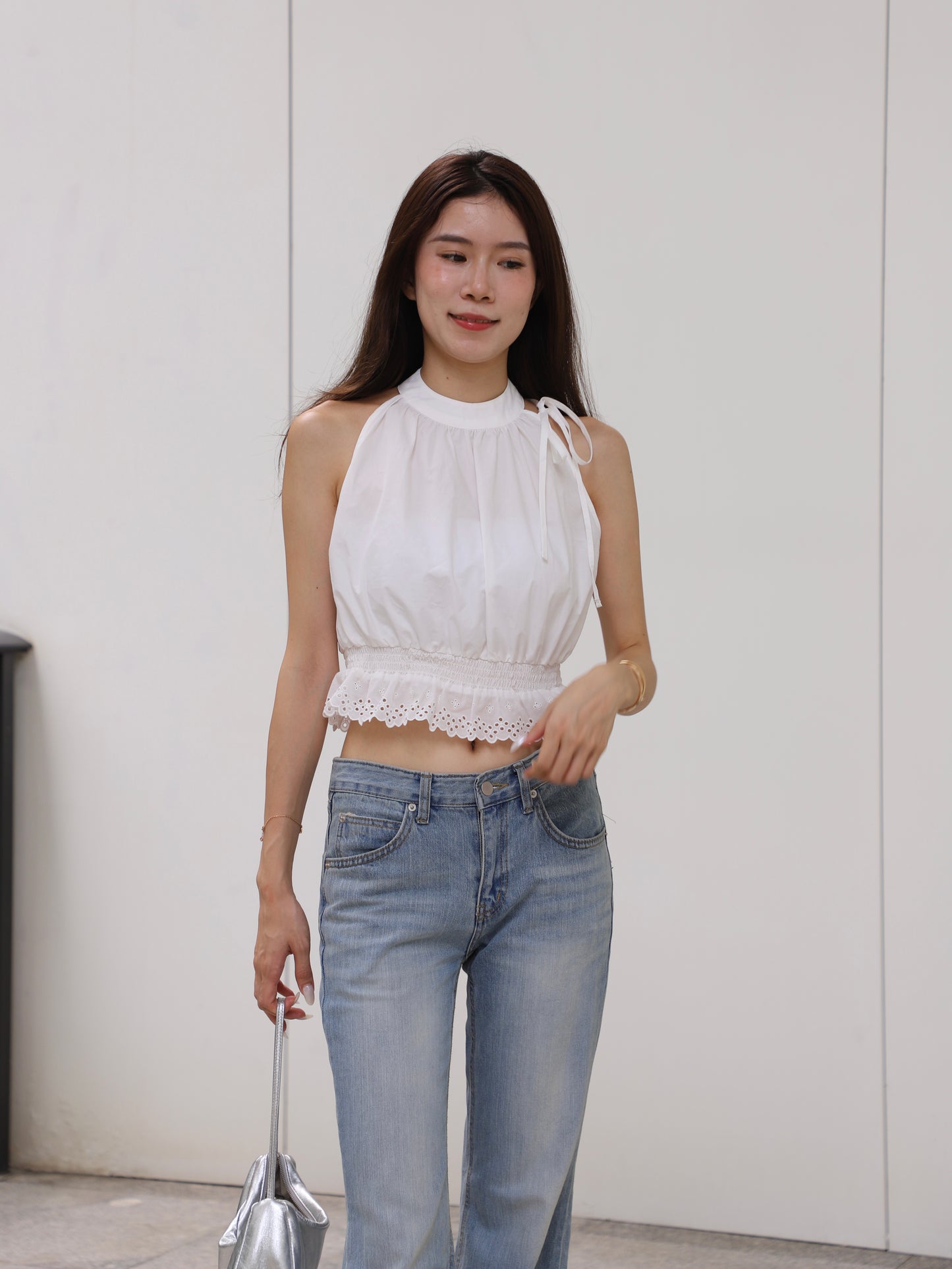Lace Shirt Cropped Top
