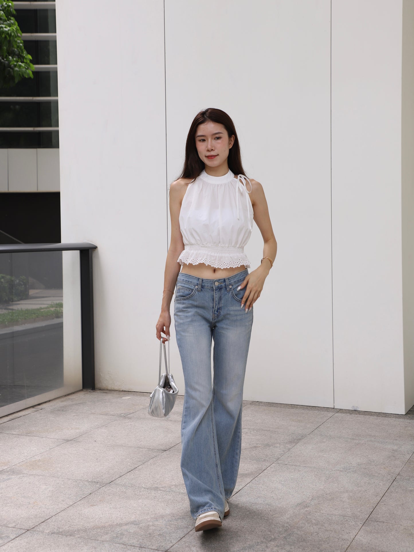 Lace Shirt Cropped Top