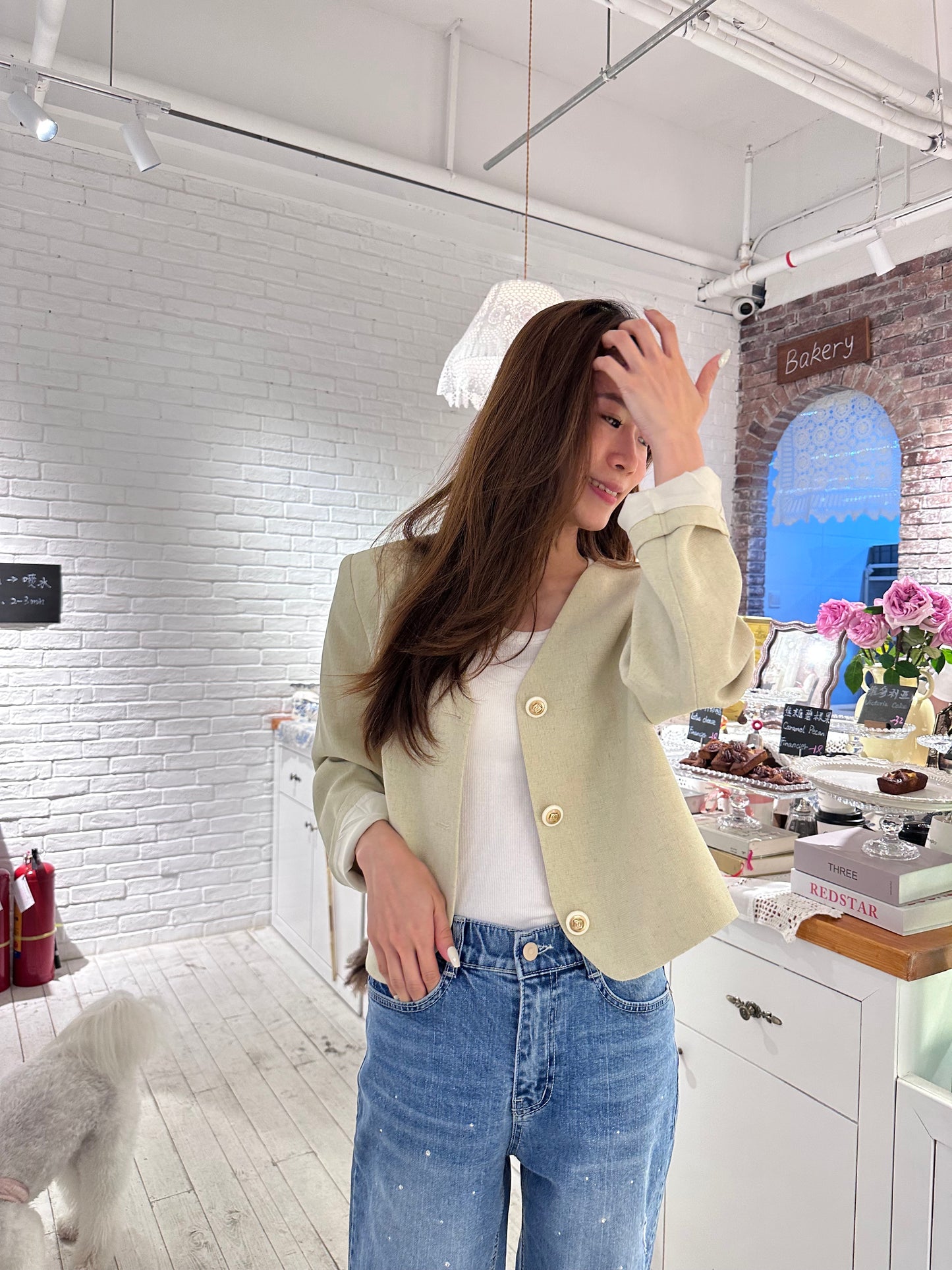 Melon Gold Button Cropped Blazer