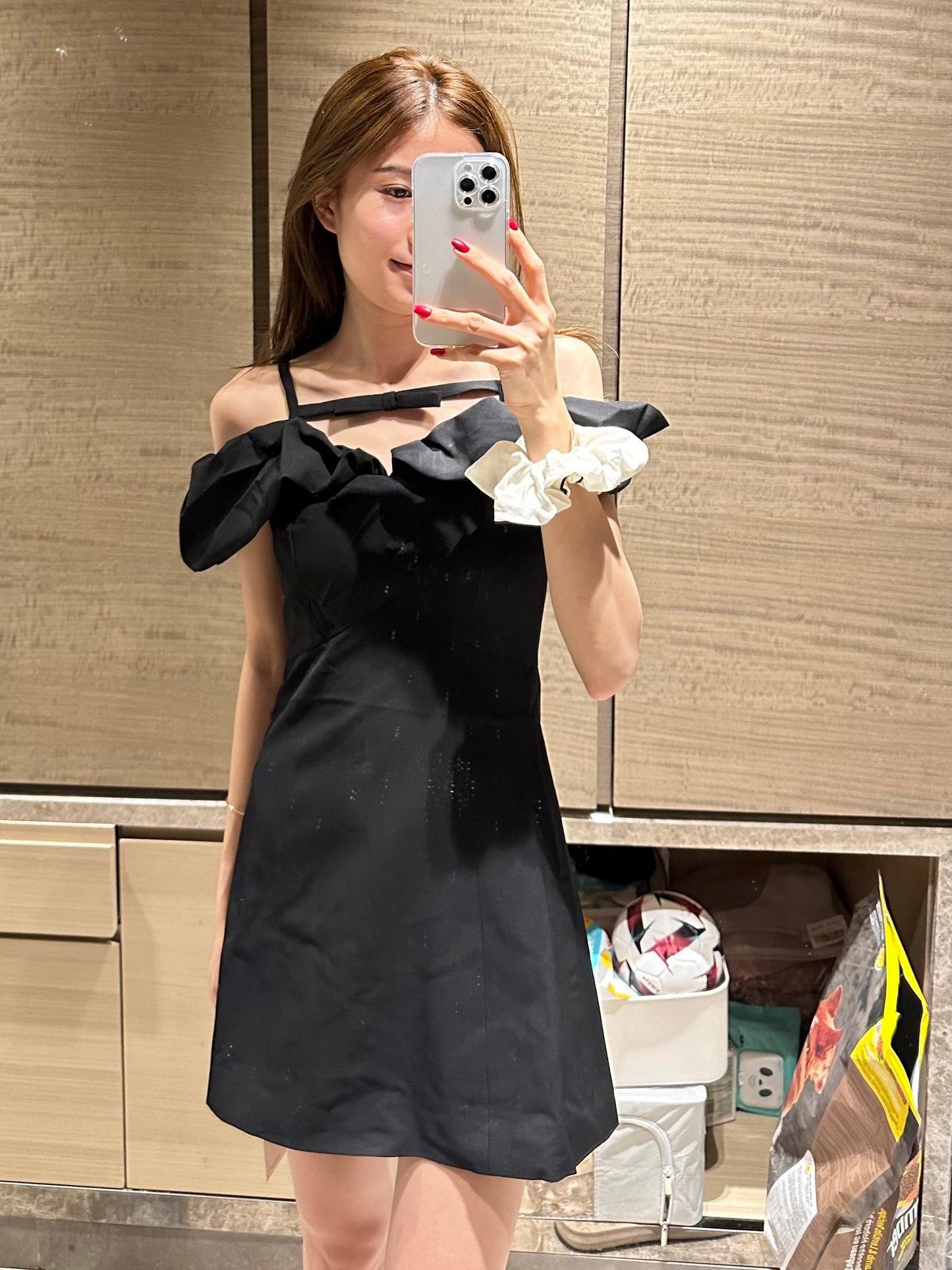 Small Ribbon Ruffles Off Shoulder Mini Dress